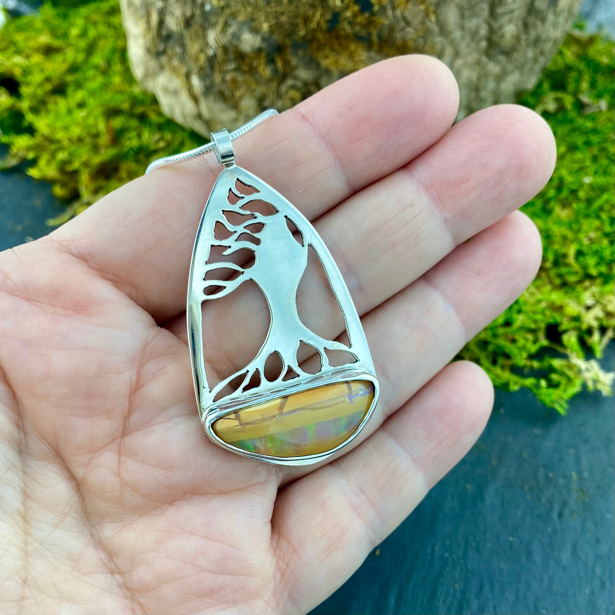 Windswept Tree Pipe Boulder Opal Pendant