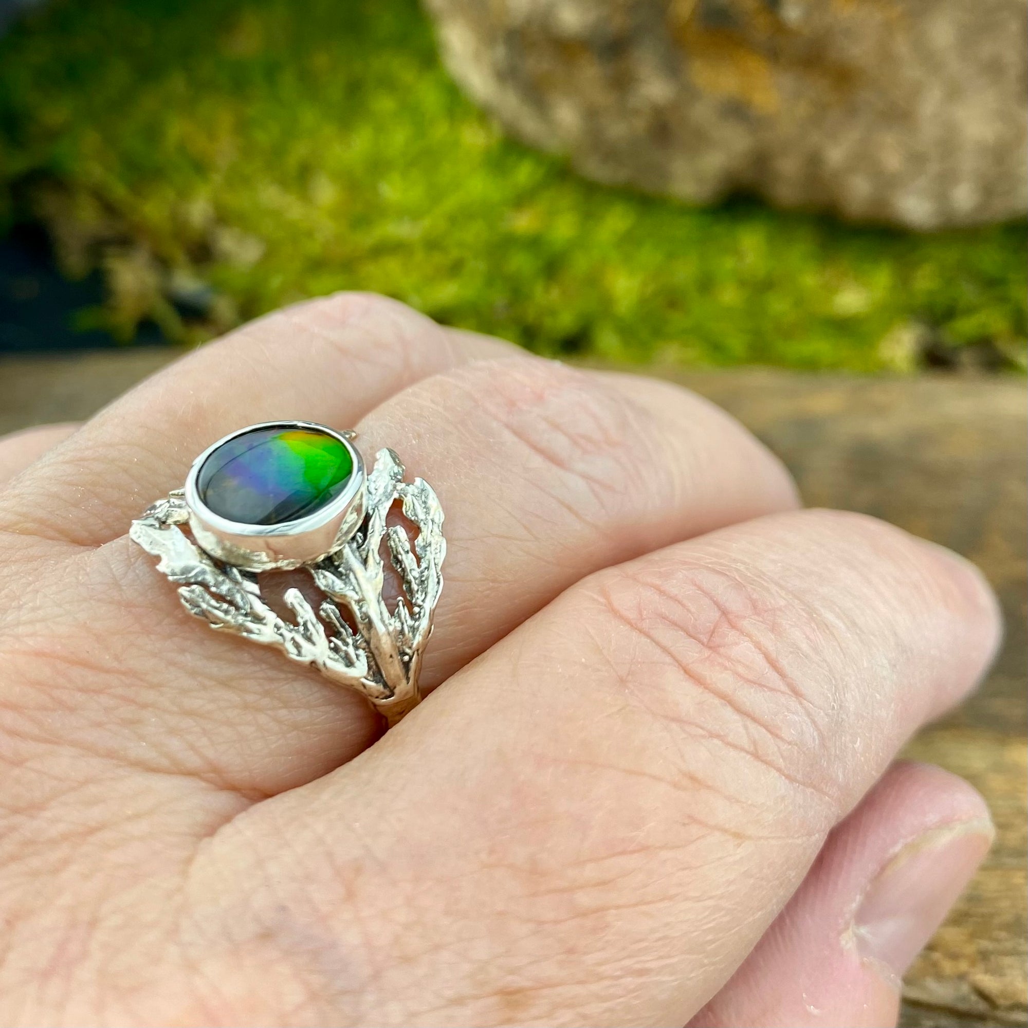 Ammolite woodland cedar ring