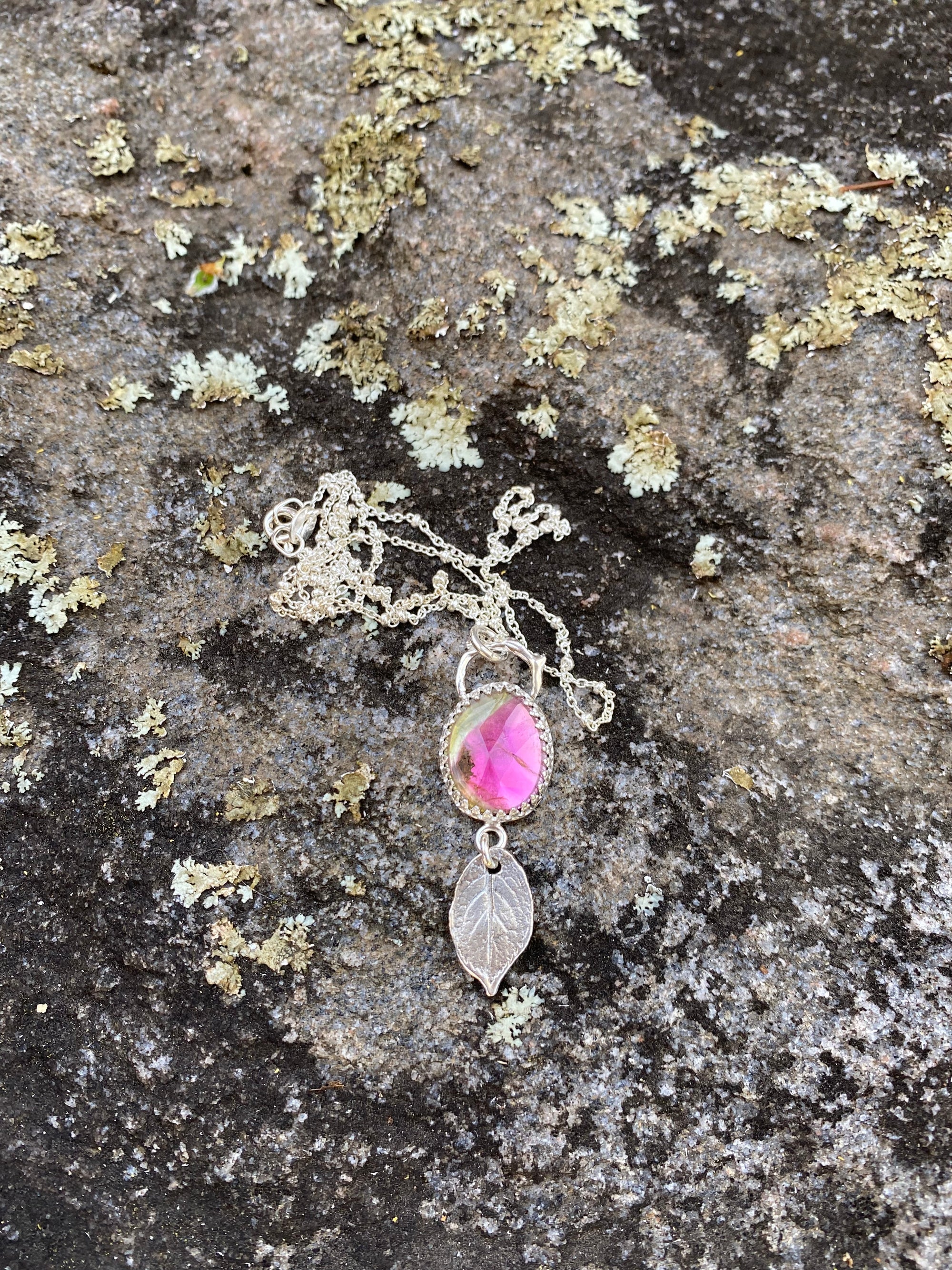 Watermelon Tourmaline Rose Sacred Heart Pendant