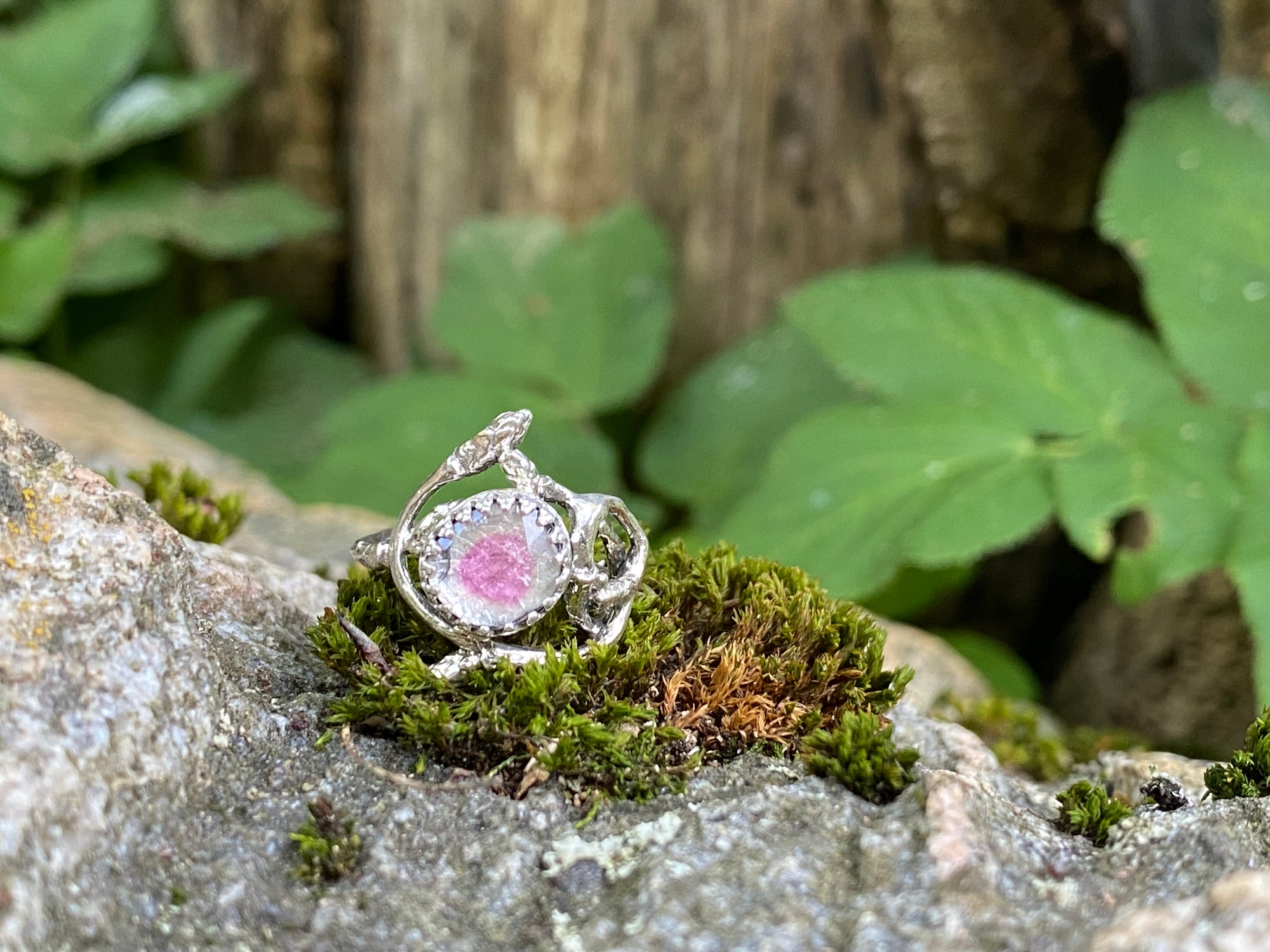 Watermelon Tourmaline sacred branch Ring