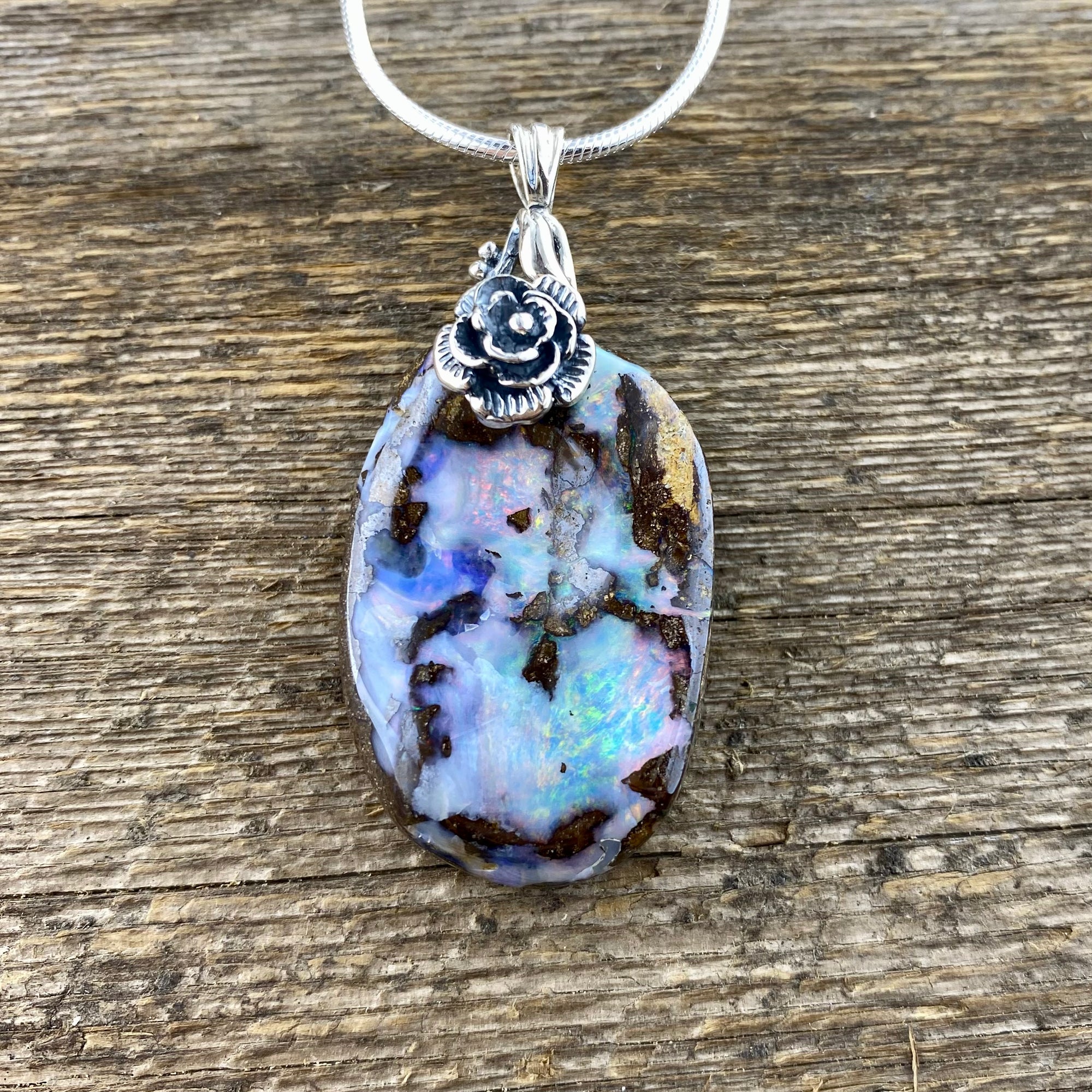 Beautiful Boulder Opal Rose Abundance Pendant