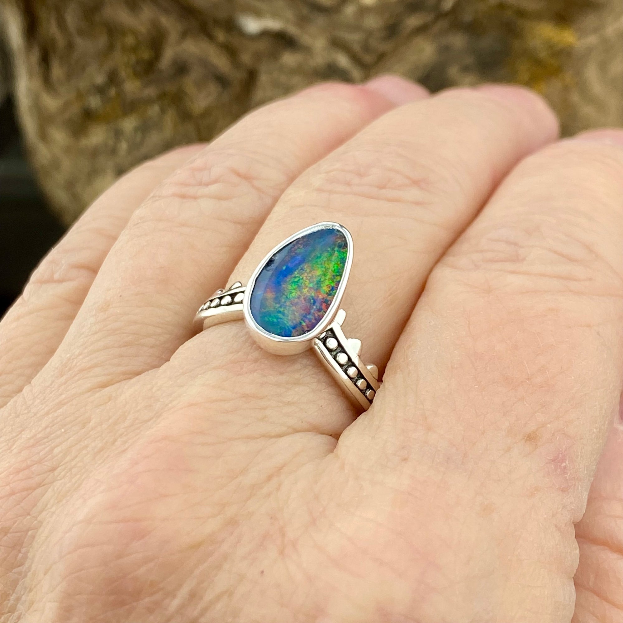 Bright Black Opal journey Ring
