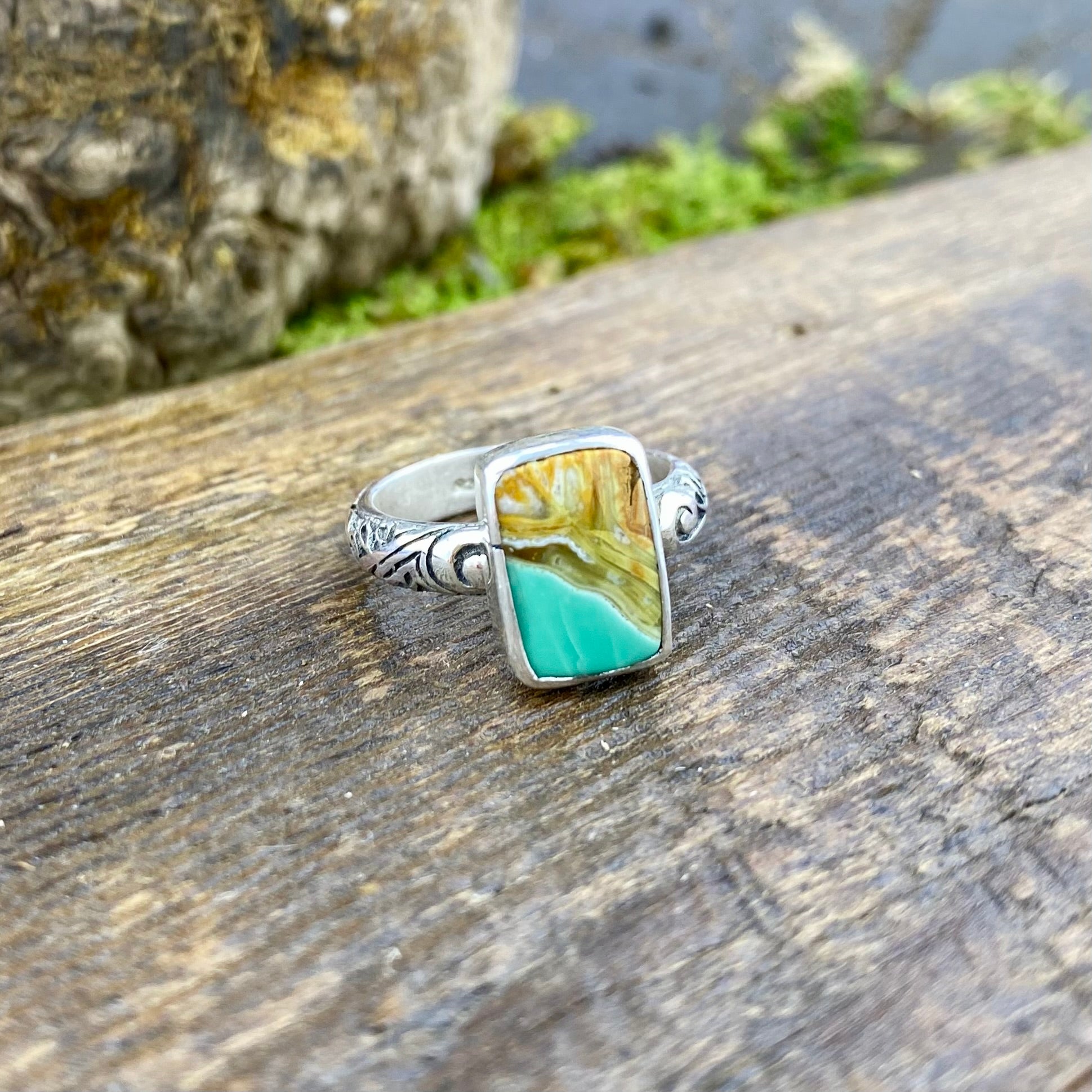 Rare Clay Canyon Variscite engraved  Ring