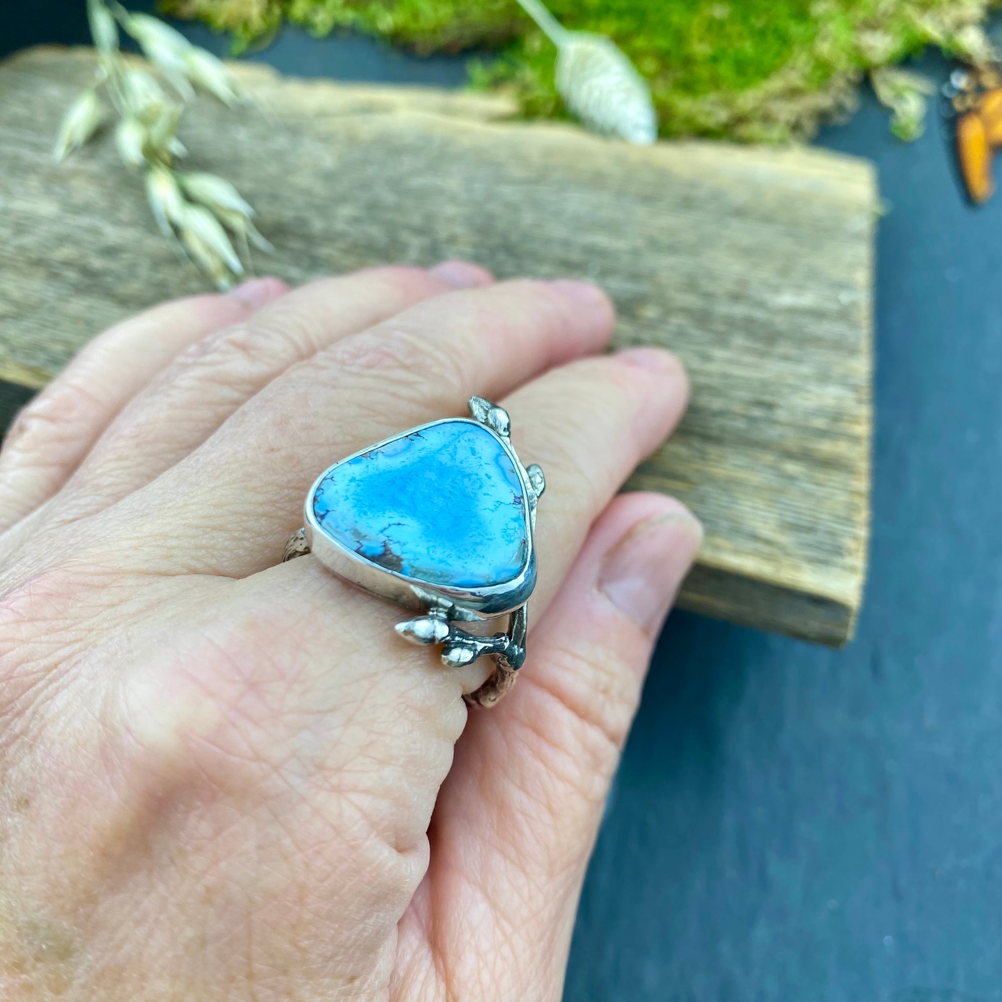Natural Lavender Turquoise woodland branch Ring