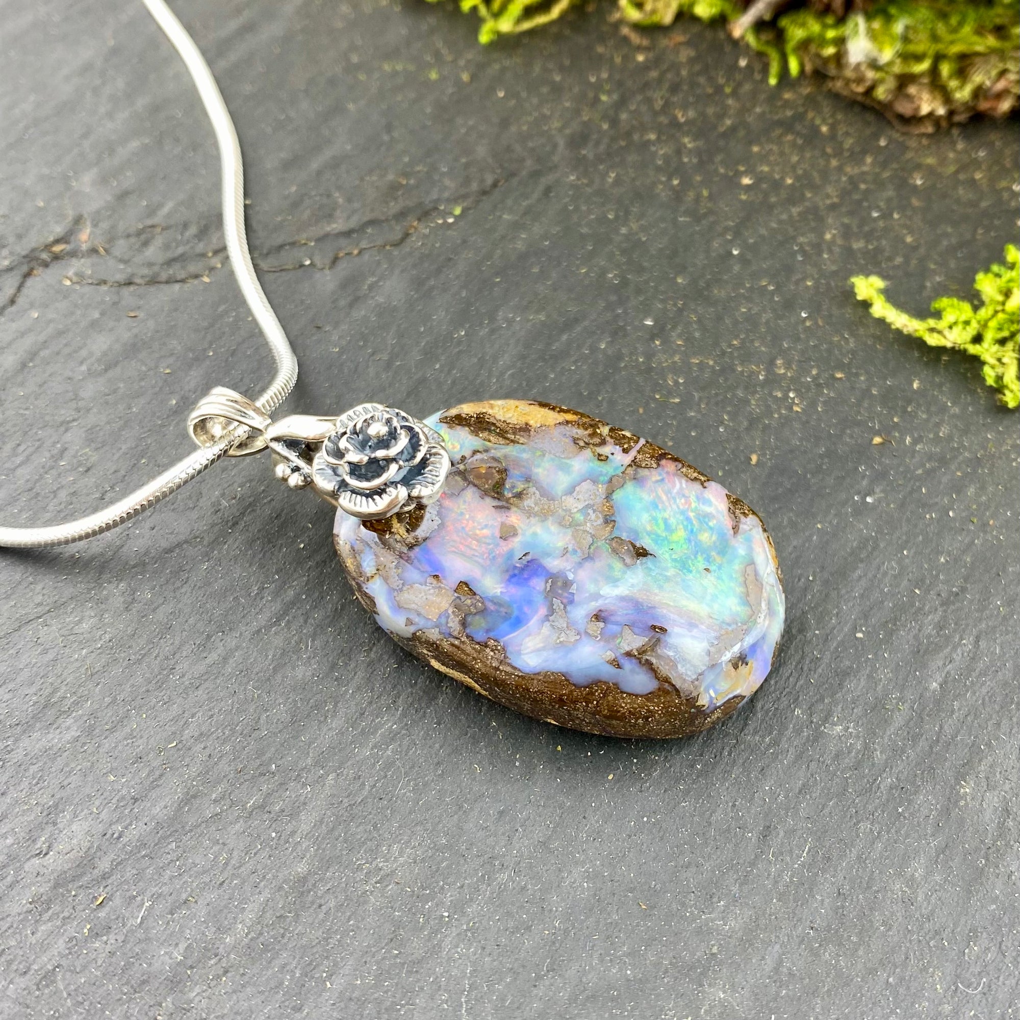 Beautiful Boulder Opal Rose Abundance Pendant