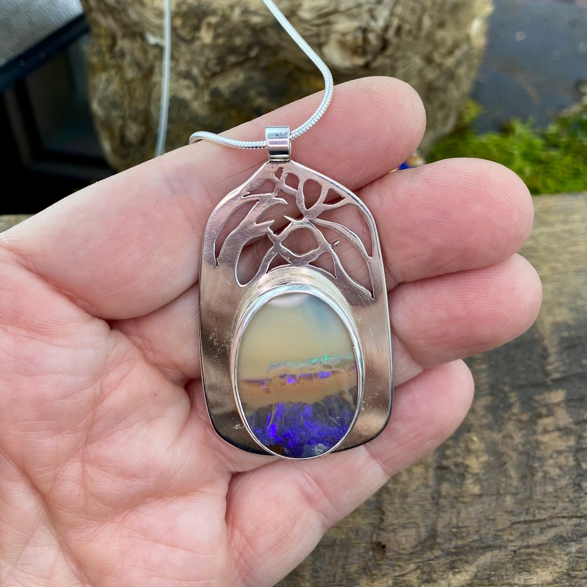 Misty temple  Purple Pipe Boulder Opal Pendant