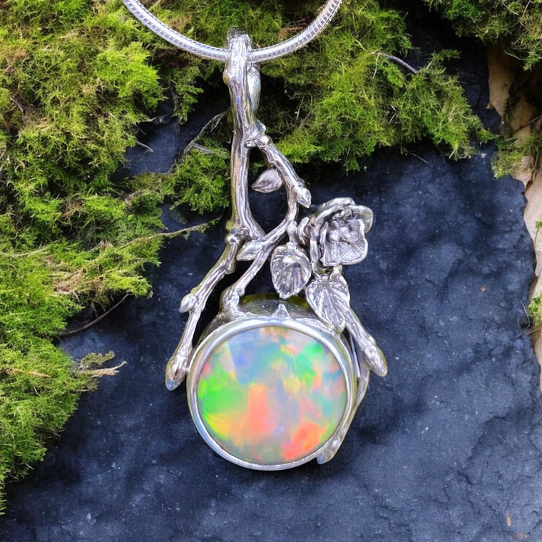 Deep Fire Welo Opal Woodland Pendant