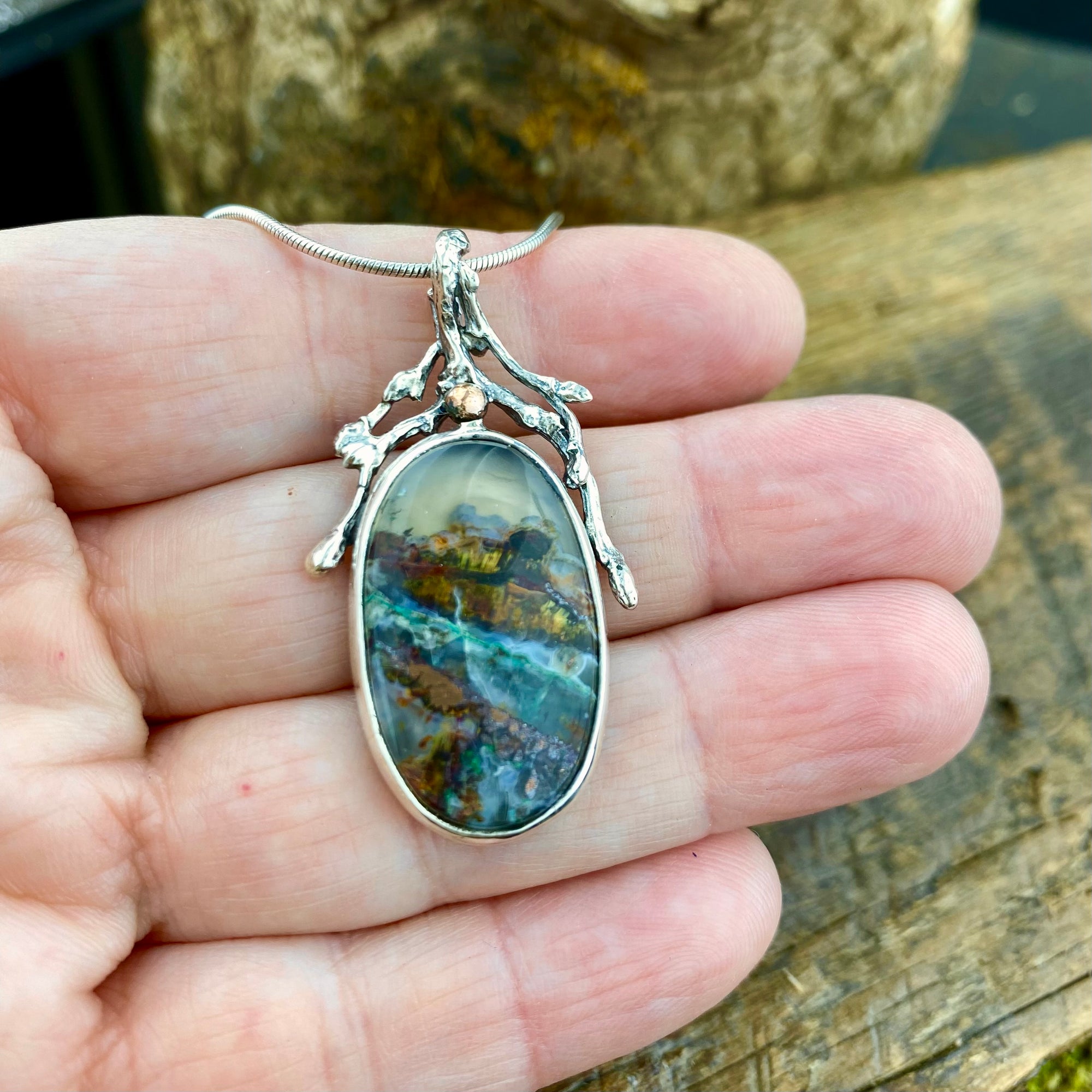Gem Silica Chrysocolla with Copper Pendant