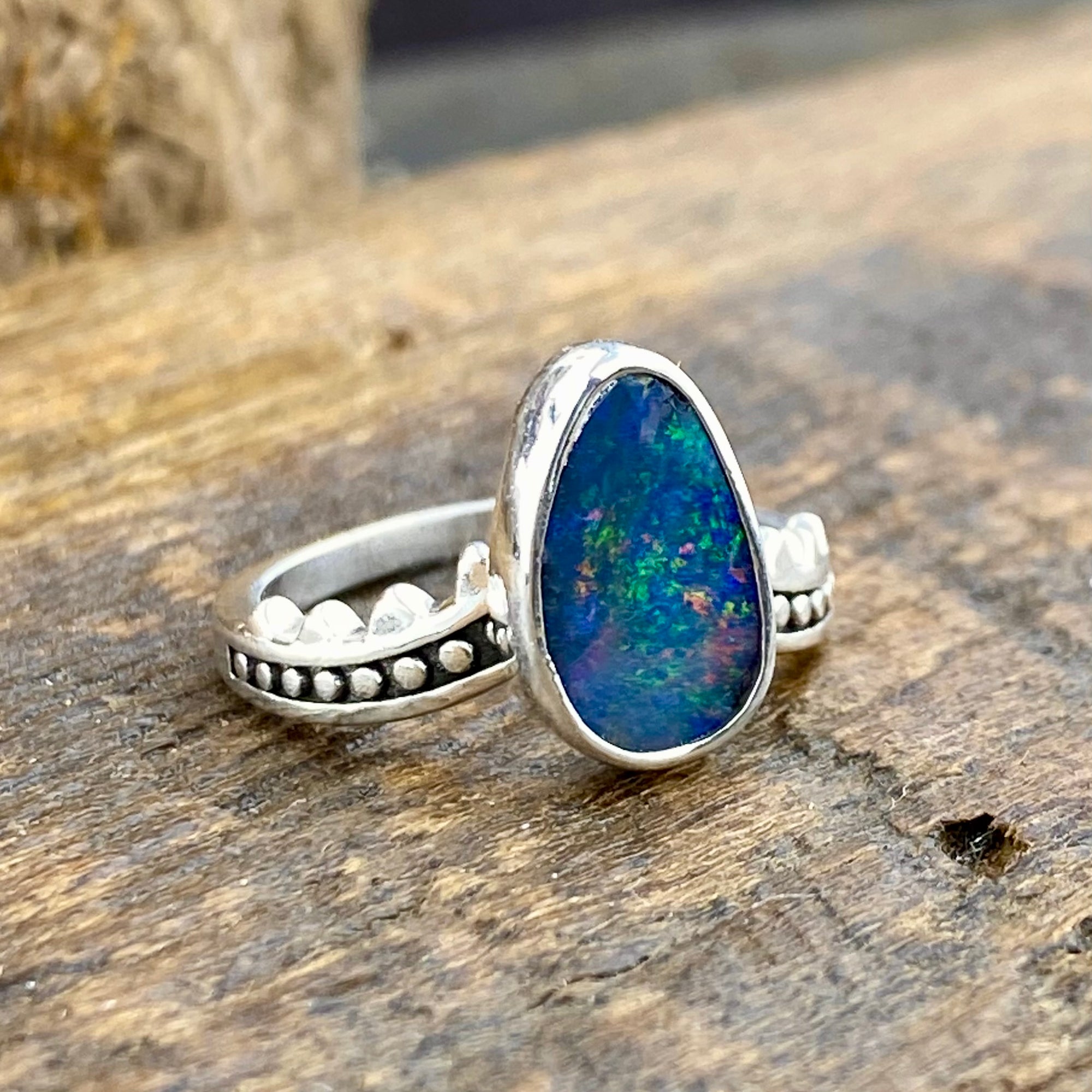 Bright Black Opal journey Ring