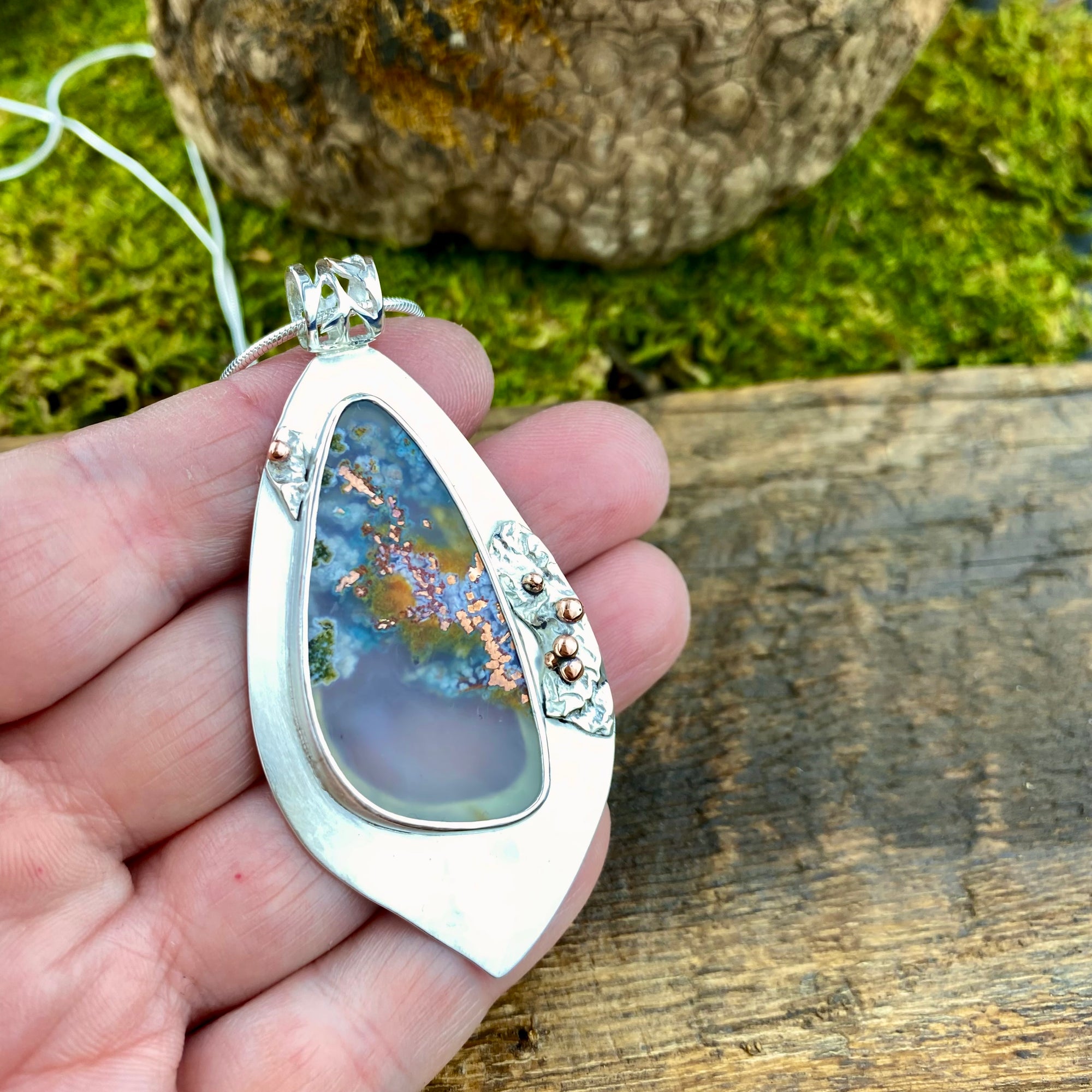 Gem Silica Chrysocolla with Copper Pendant