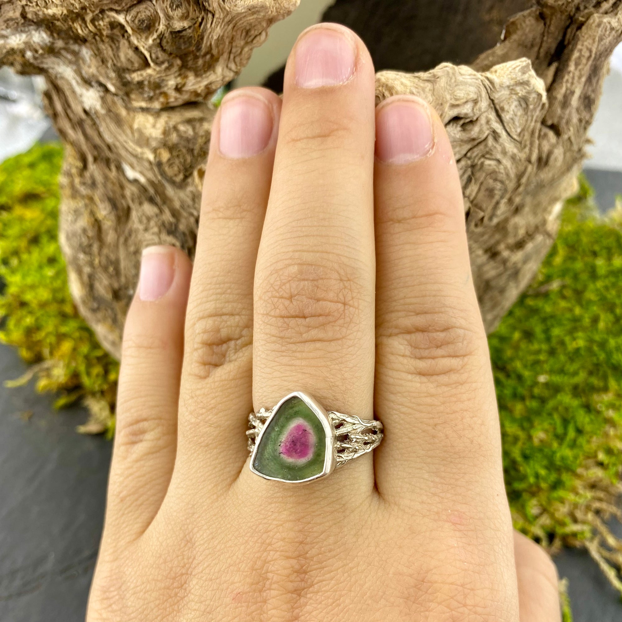 Watermelon Tourmaline Cedar medicine Ring