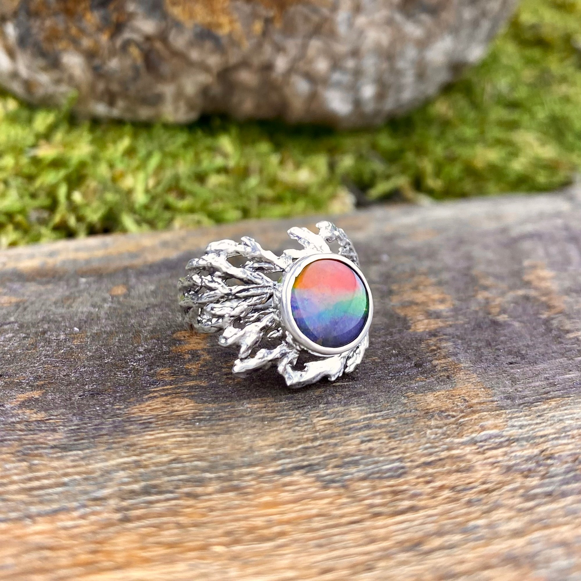 Ammolite woodland cedar ring