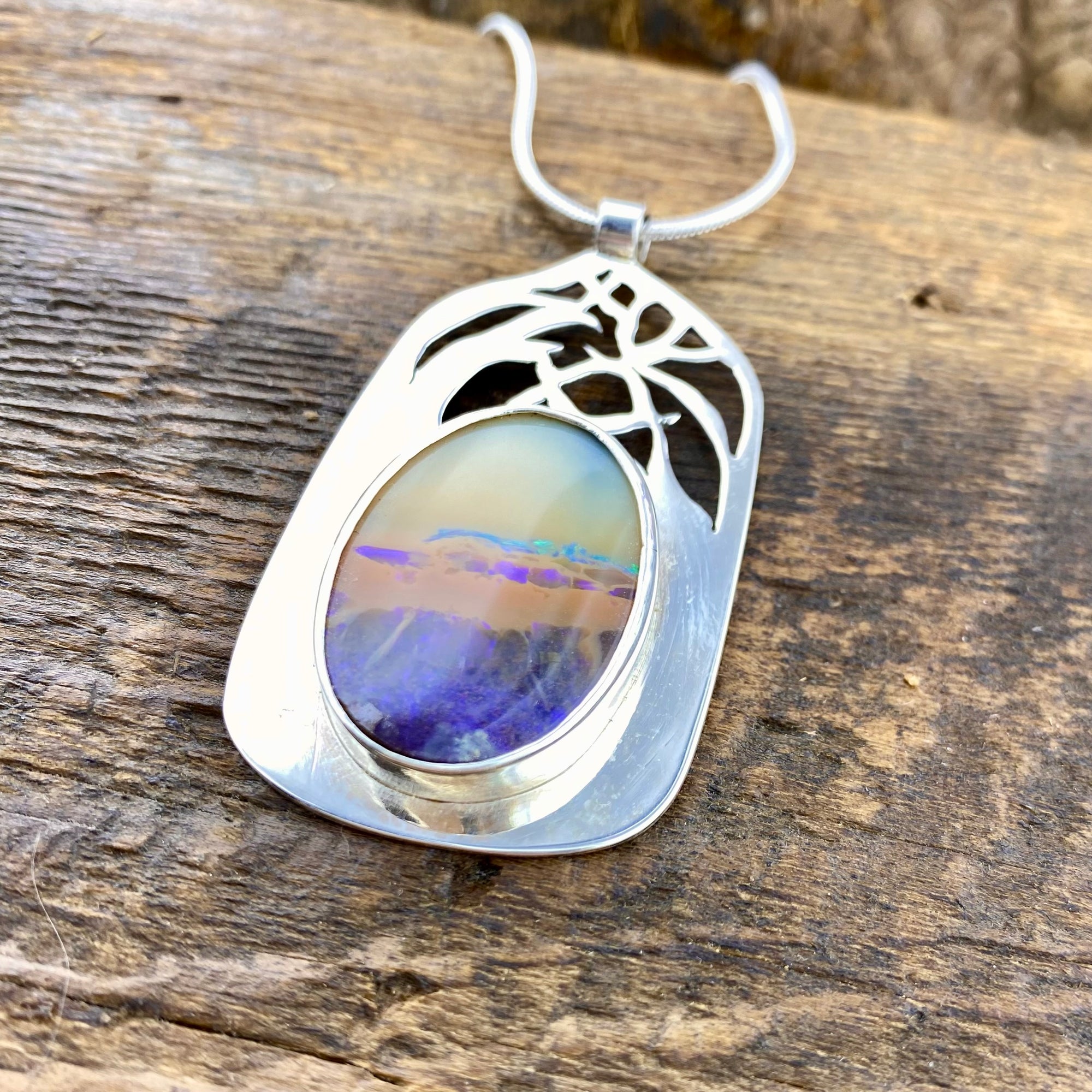 Misty temple  Purple Pipe Boulder Opal Pendant