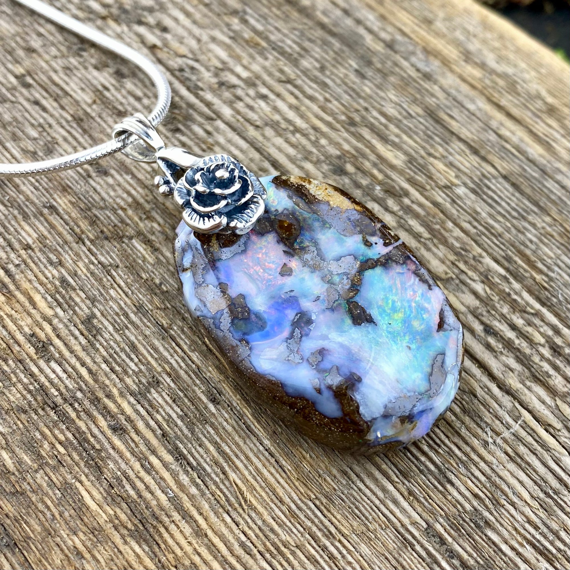 Beautiful Boulder Opal Rose Abundance Pendant