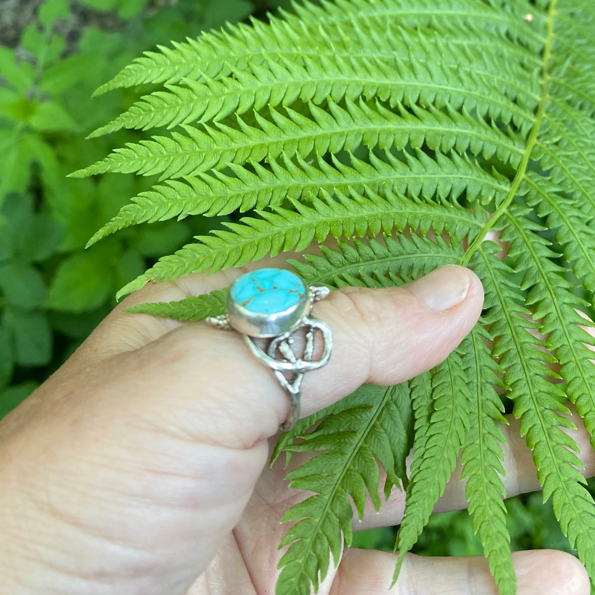 Bright Royston Tuquoise birch branch flow Goddess Ring