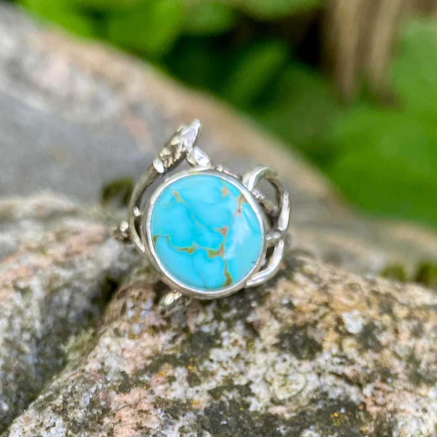 Bright Royston Tuquoise birch branch flow Goddess Ring
