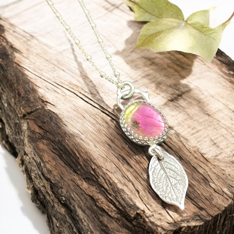 Watermelon Tourmaline Rose Sacred Heart Pendant