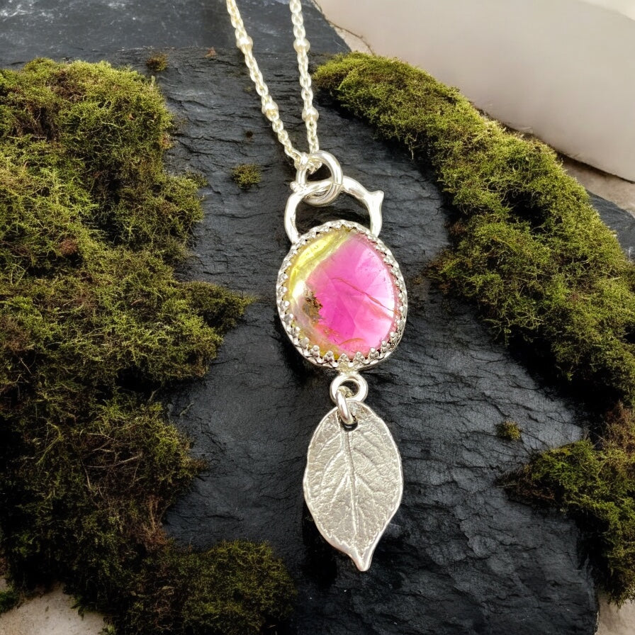 Watermelon Tourmaline Rose Sacred Heart Pendant