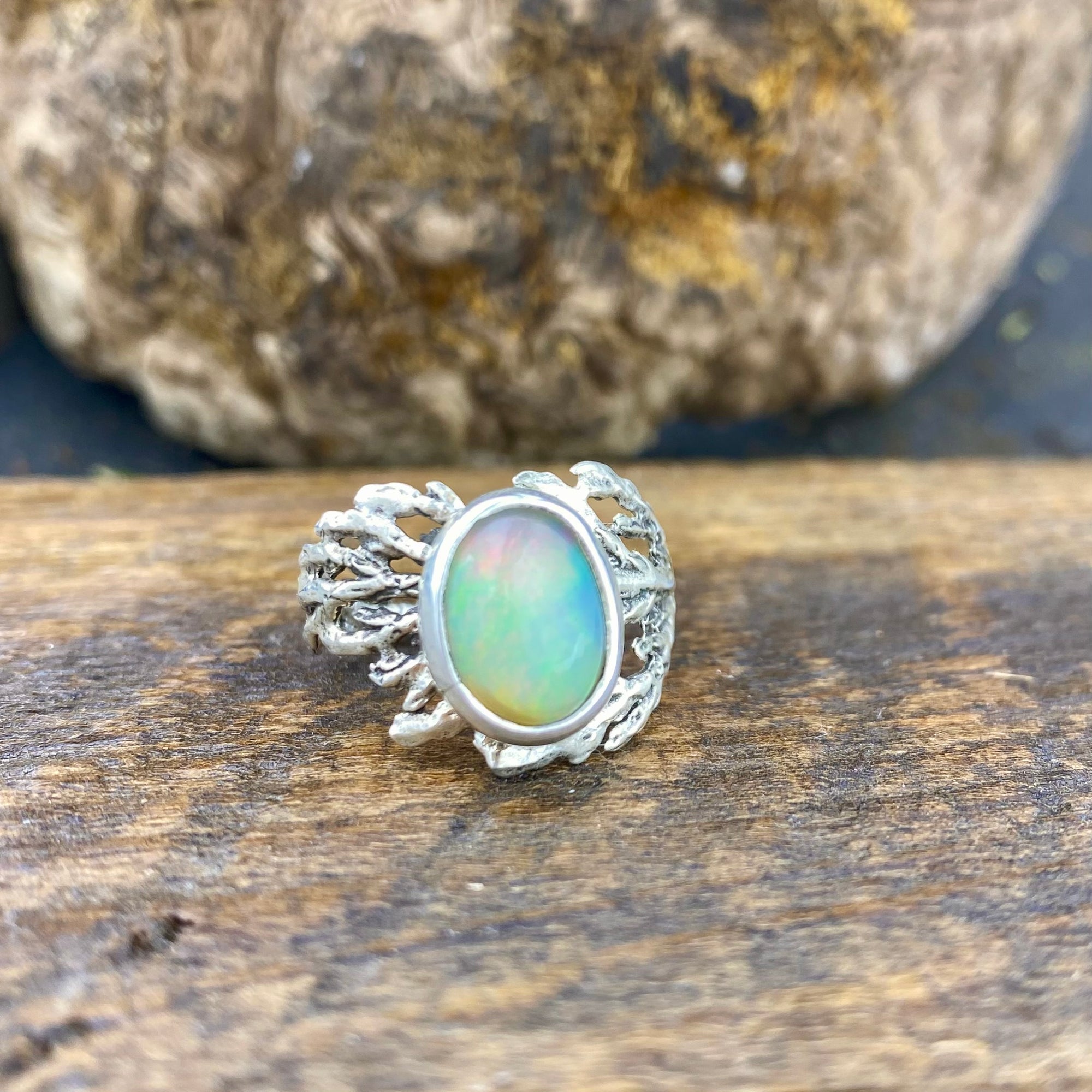 Bright Ethiopian Welo Opal Cedar Ring