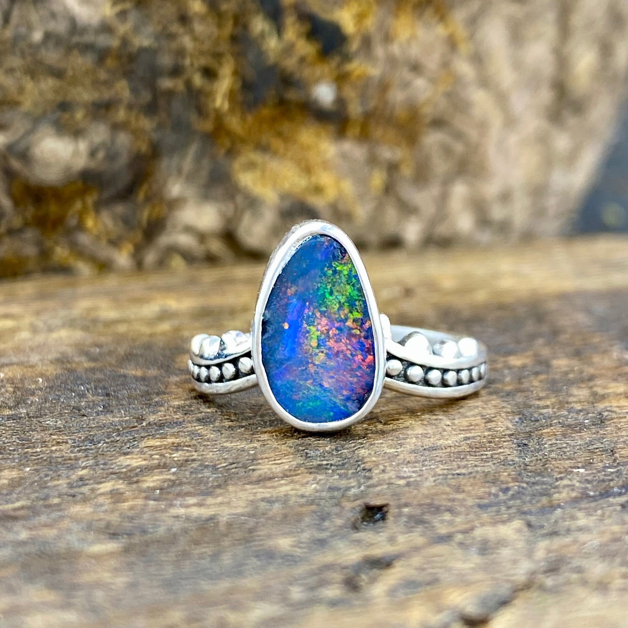 Bright Black Opal journey Ring