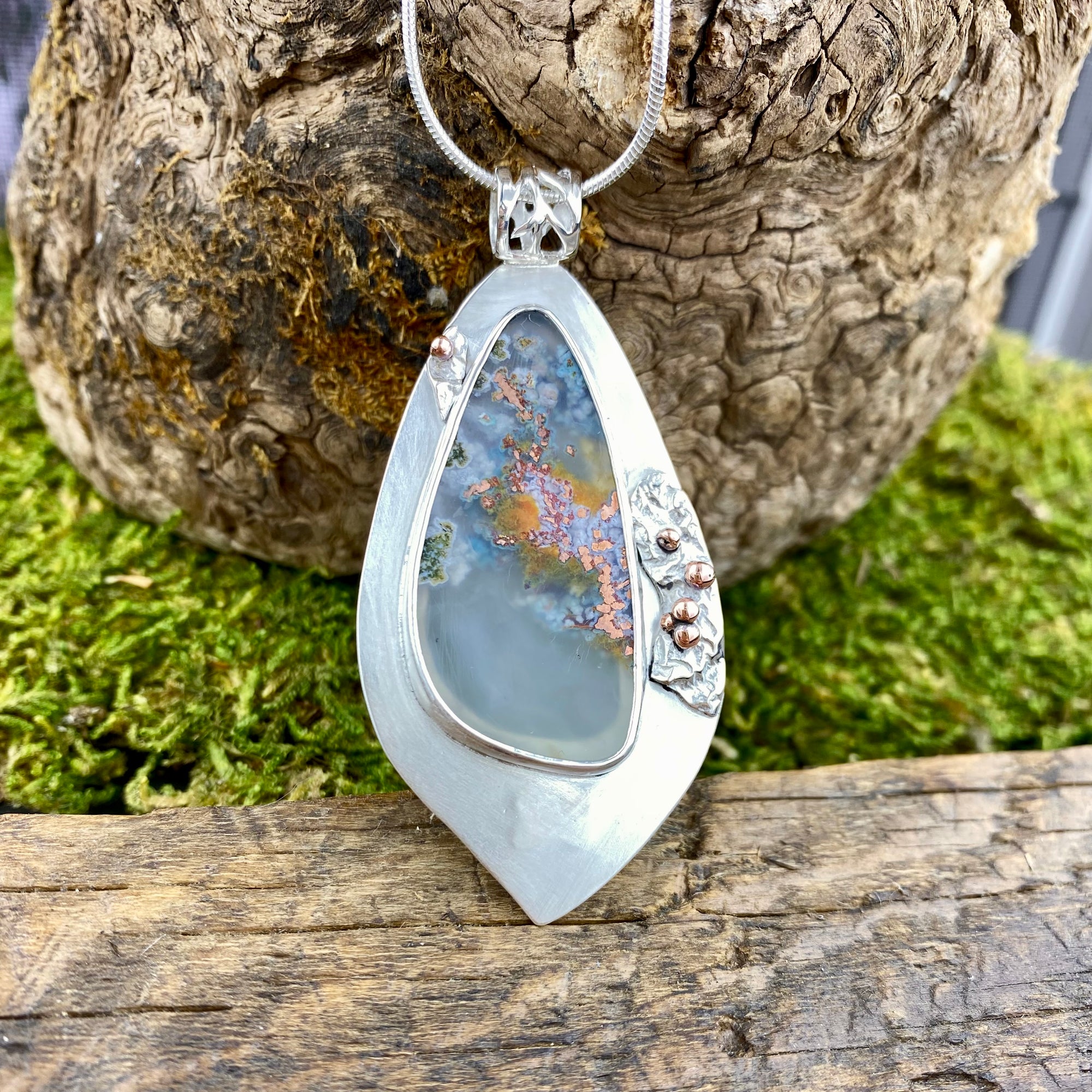 Gem Silica Chrysocolla with Copper Pendant