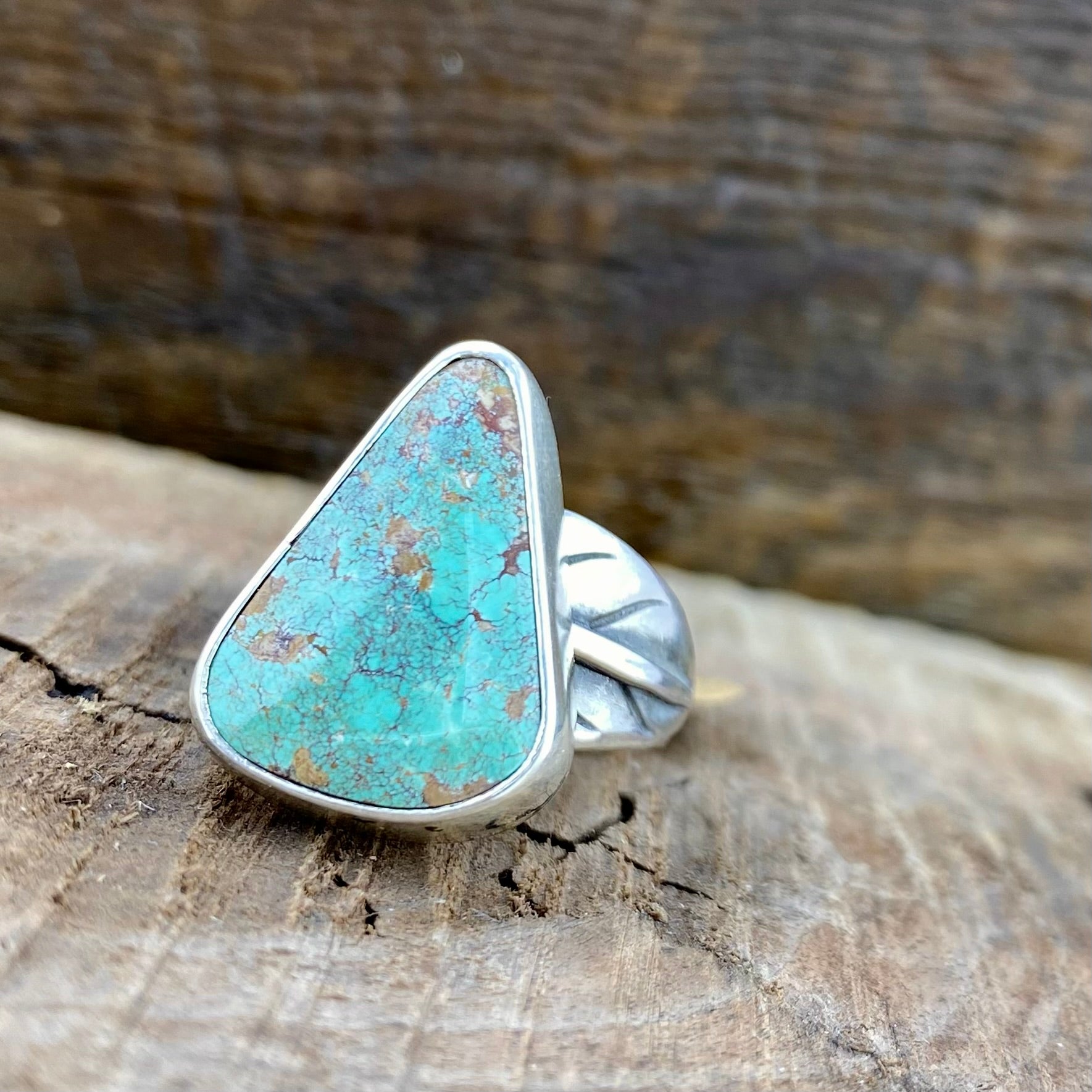 Rare Crow Creek Turquoise leaf Goddess Ring