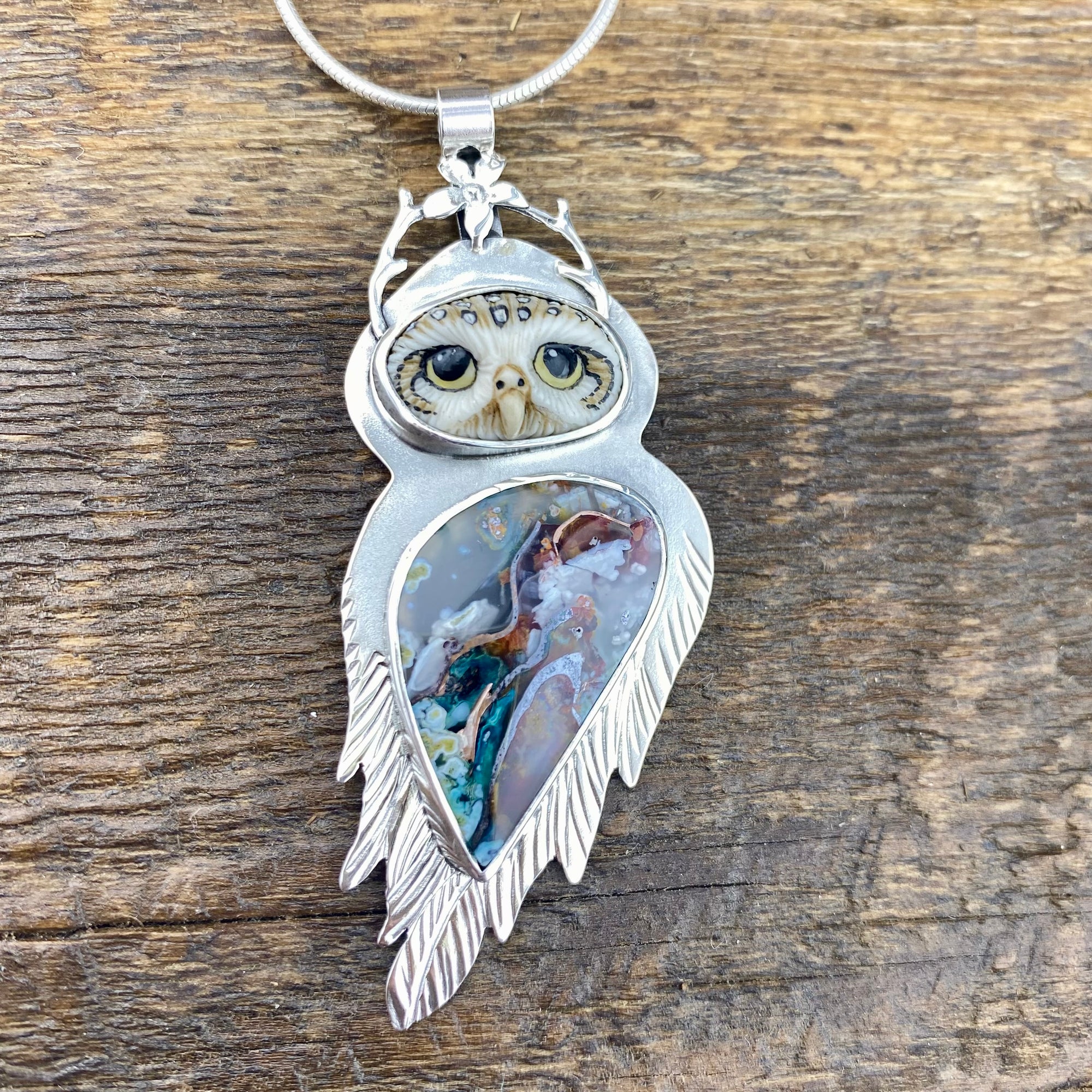 Burrowing Owl Goddess with Gem Silica and Copper