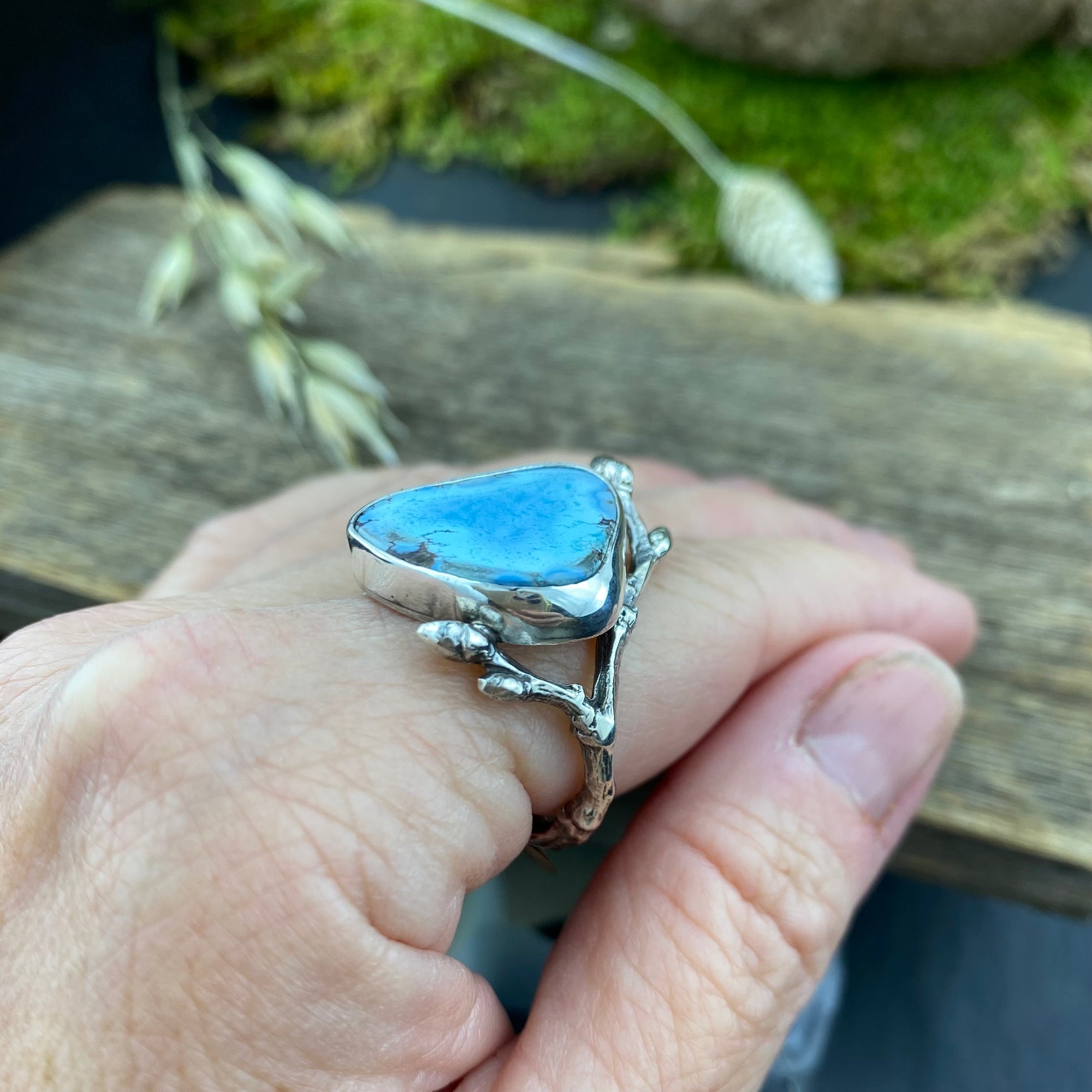 Natural Lavender Turquoise woodland branch Ring