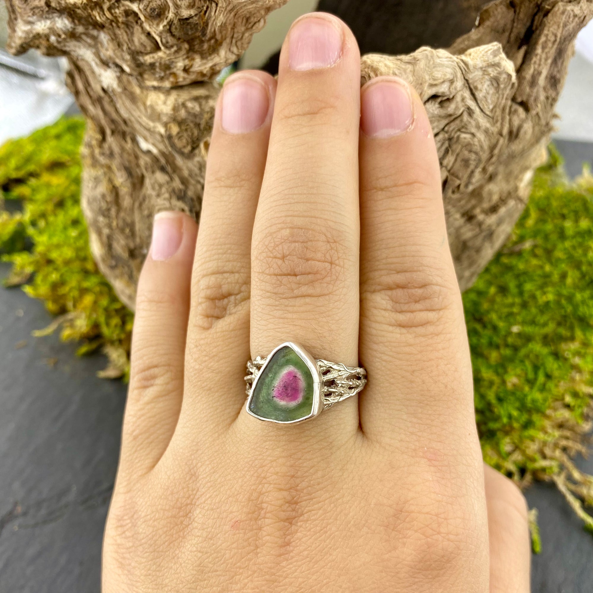 Watermelon Tourmaline Cedar medicine Ring