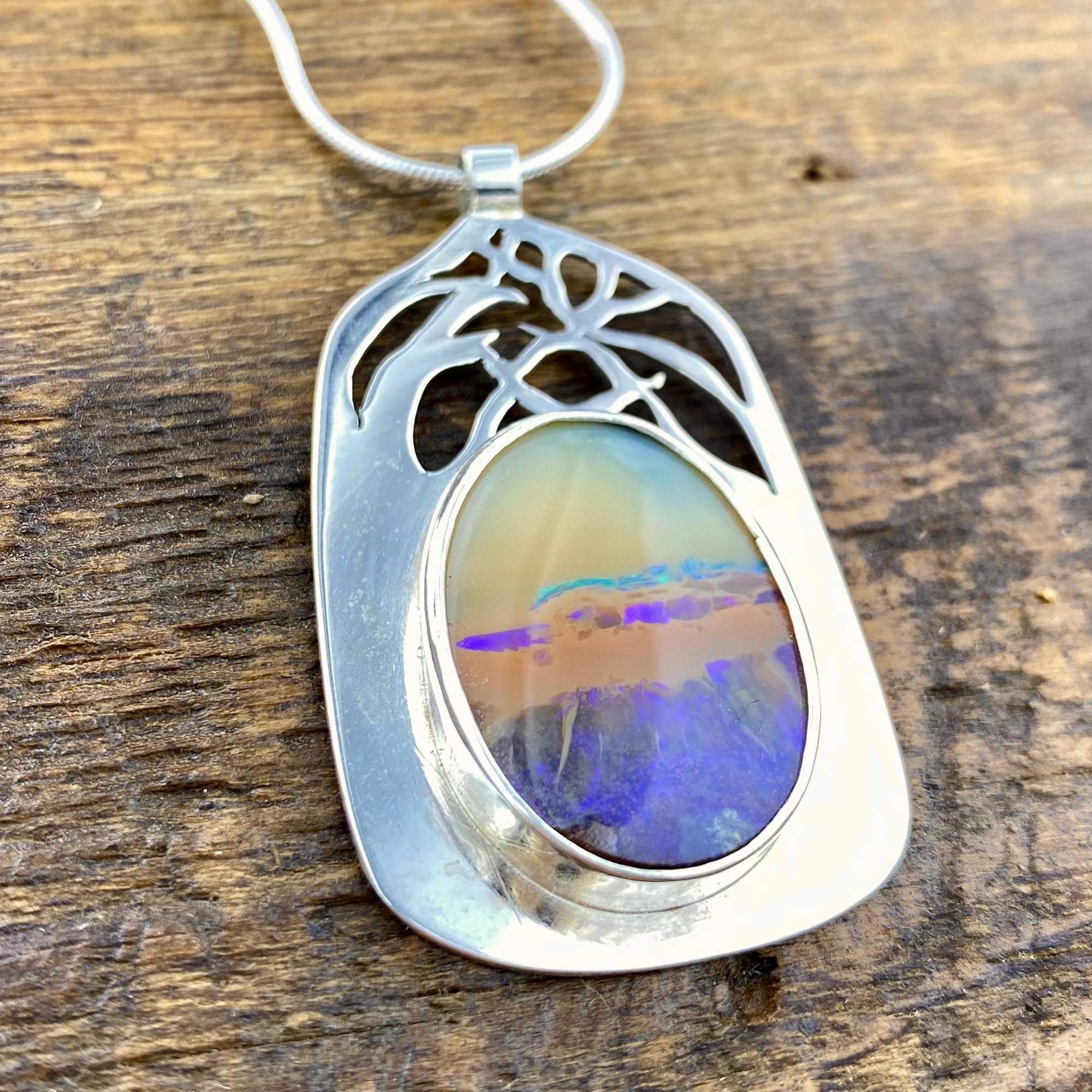 Misty temple  Purple Pipe Boulder Opal Pendant