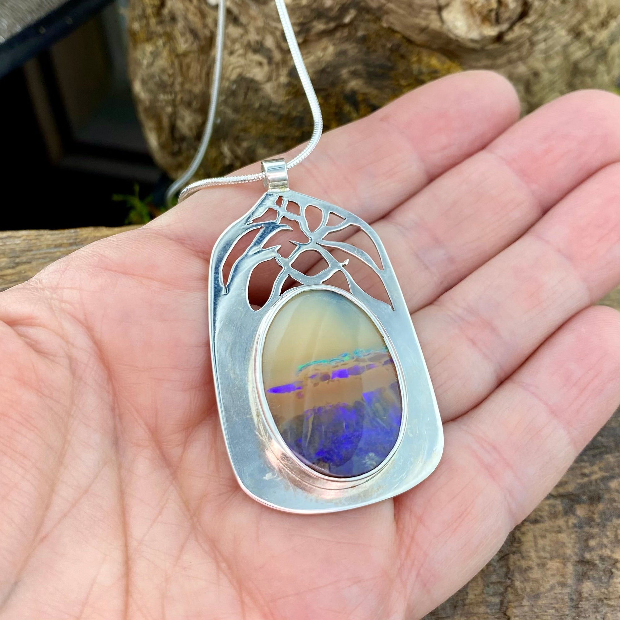 Misty temple  Purple Pipe Boulder Opal Pendant