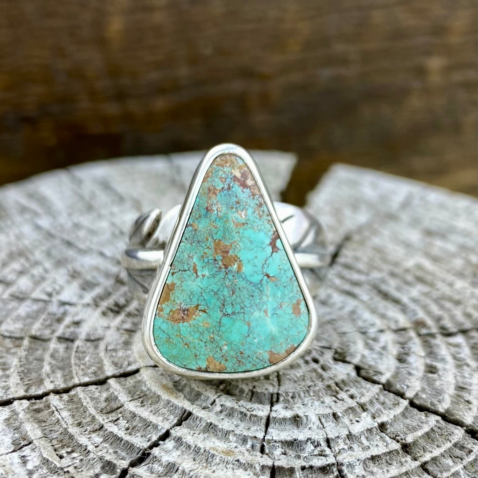 Rare Crow Creek Turquoise leaf Goddess Ring
