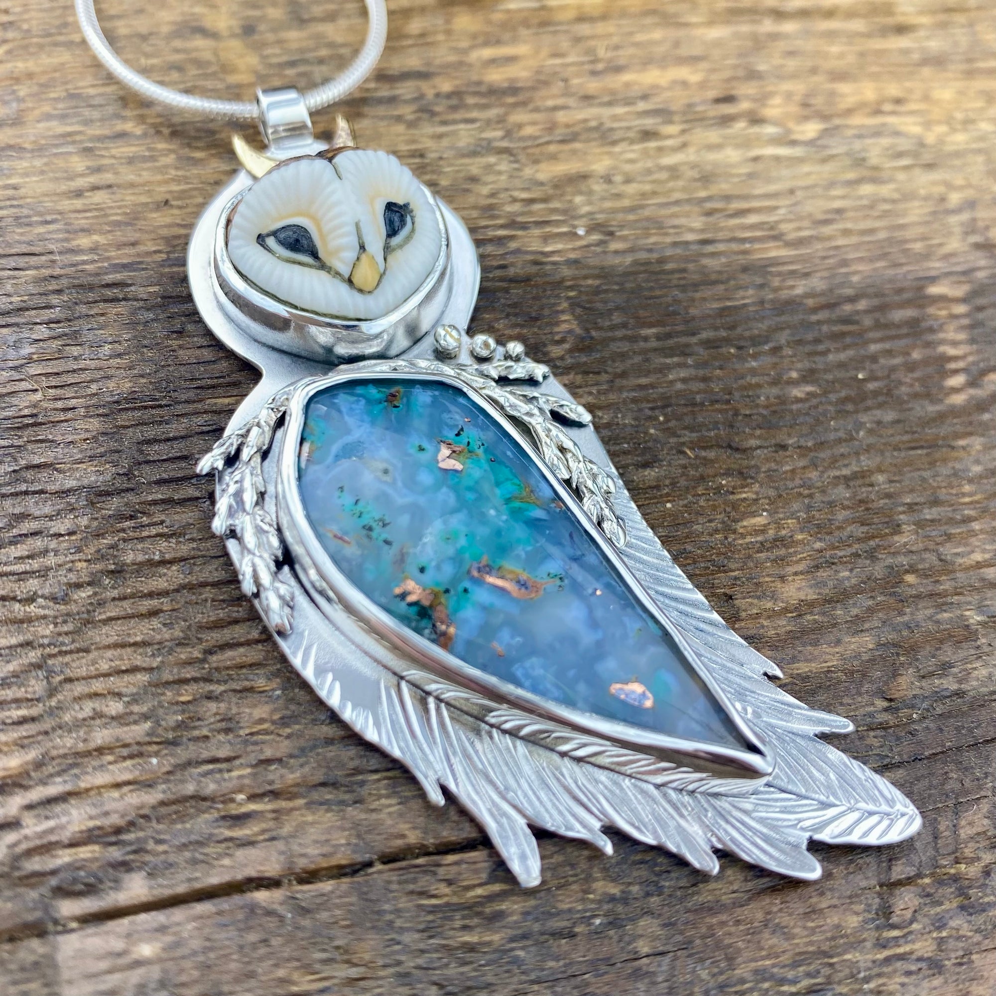 Athena’s Owl Goddess pendant with Gem Silica and Copper