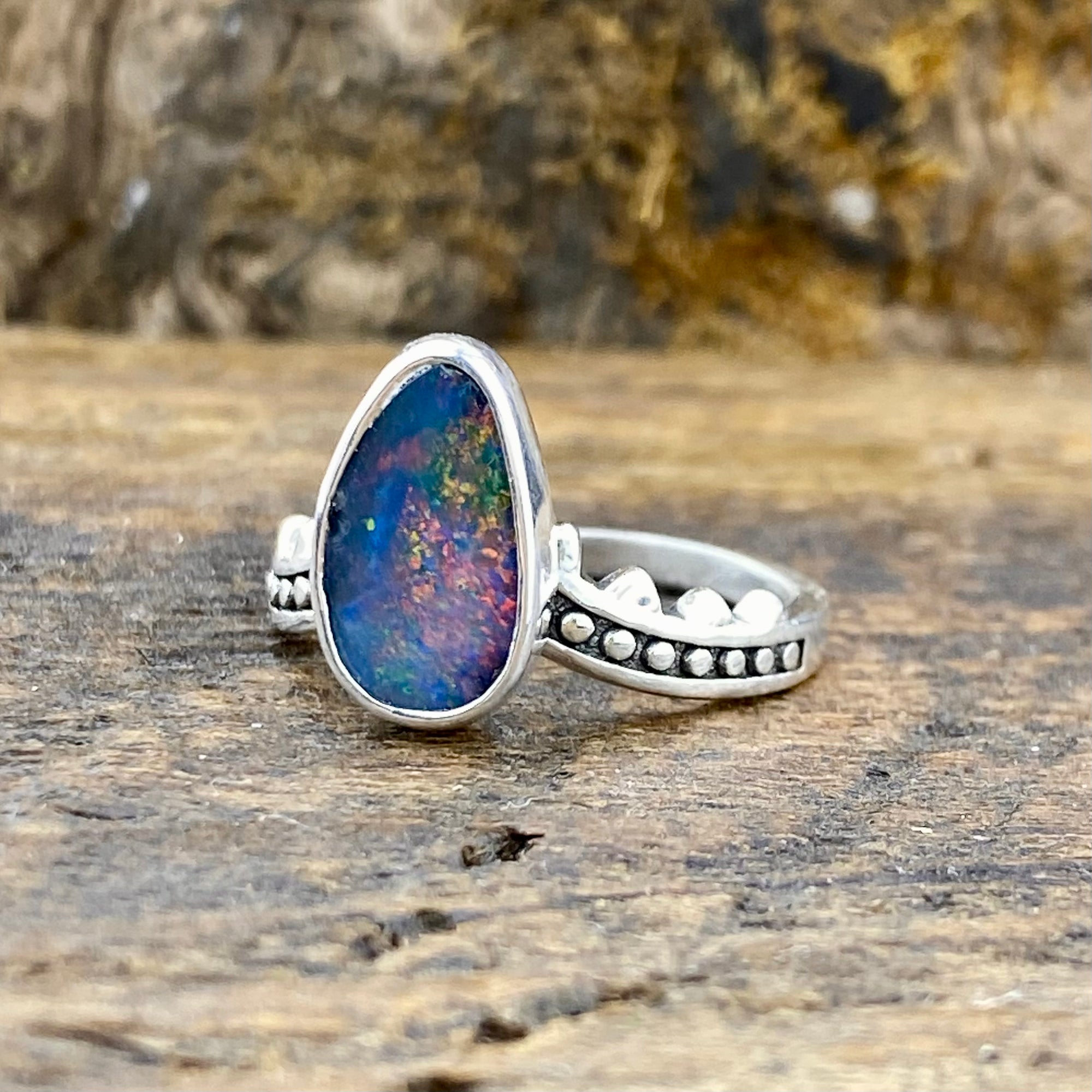 Bright Black Opal journey Ring