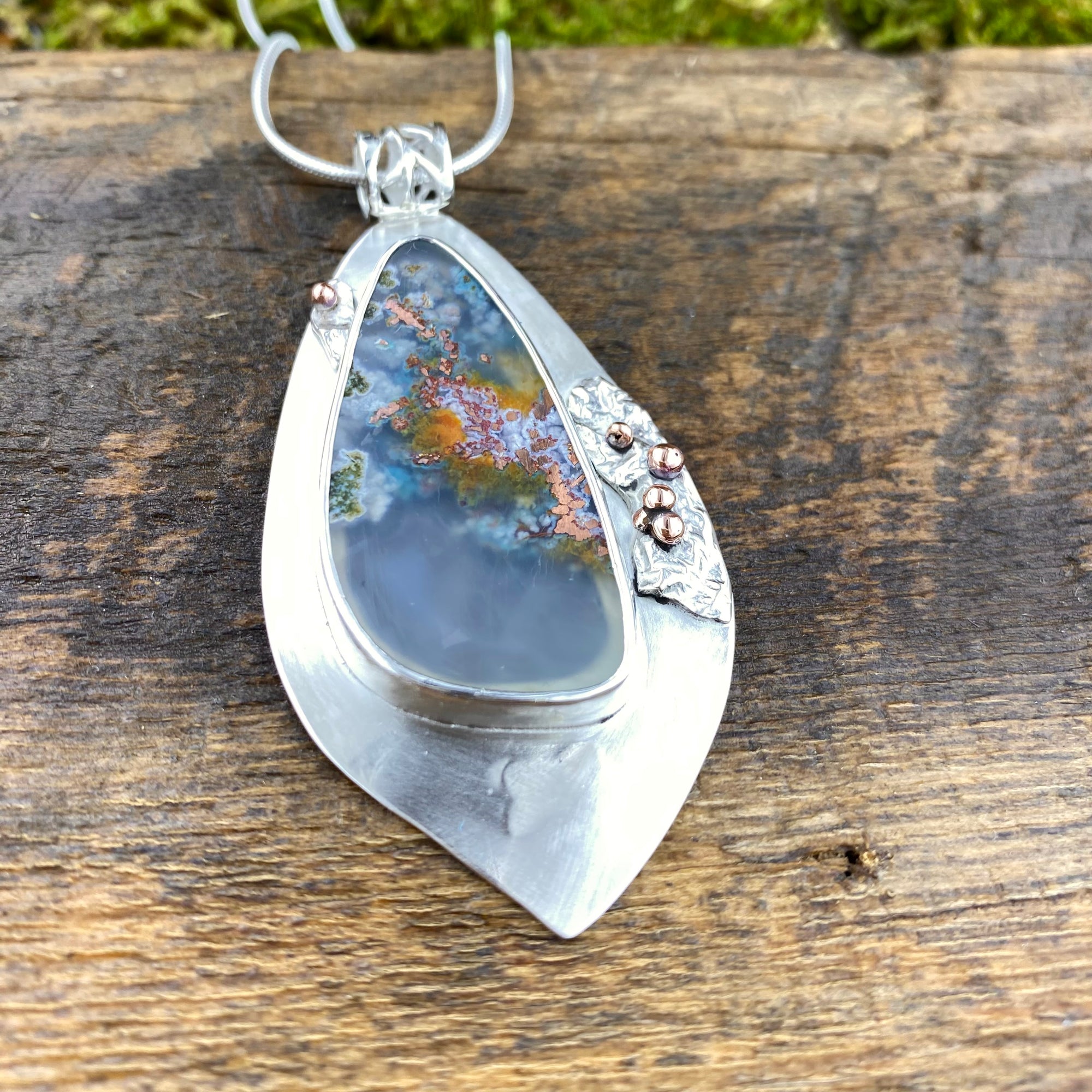 Gem Silica Chrysocolla with Copper Pendant