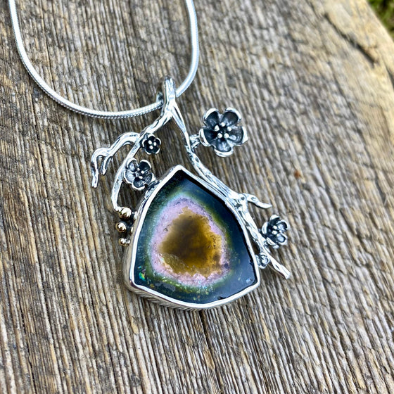 Tri-colour Tourmaline blossom Sacred Heart Pendant