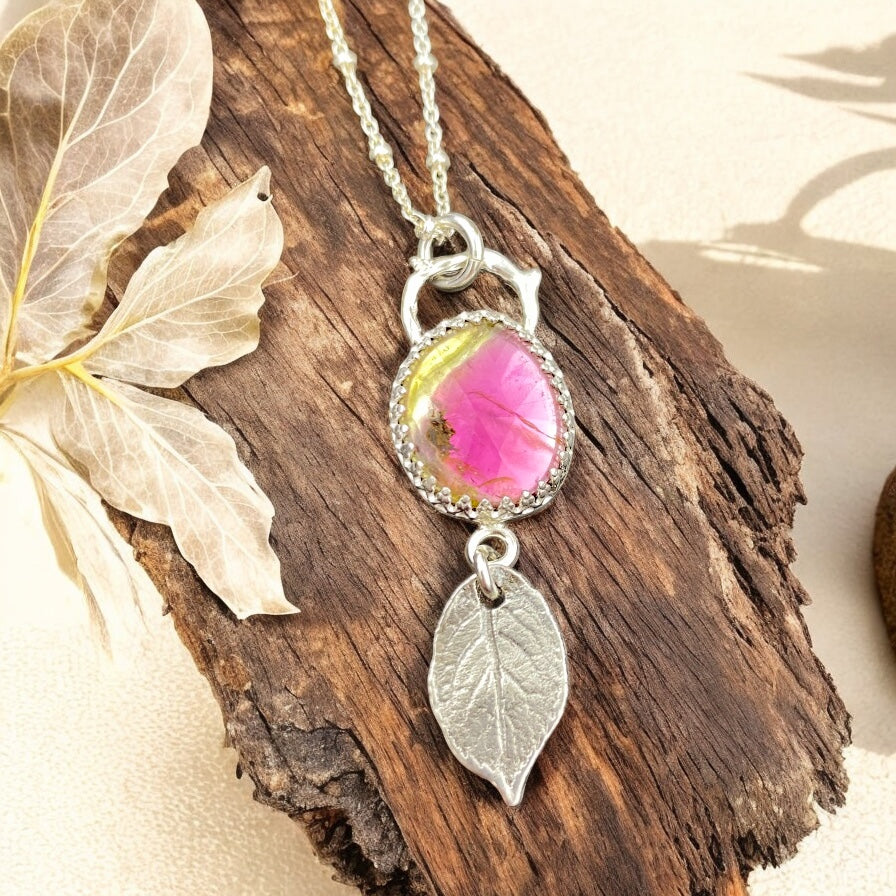 Watermelon Tourmaline Rose Sacred Heart Pendant