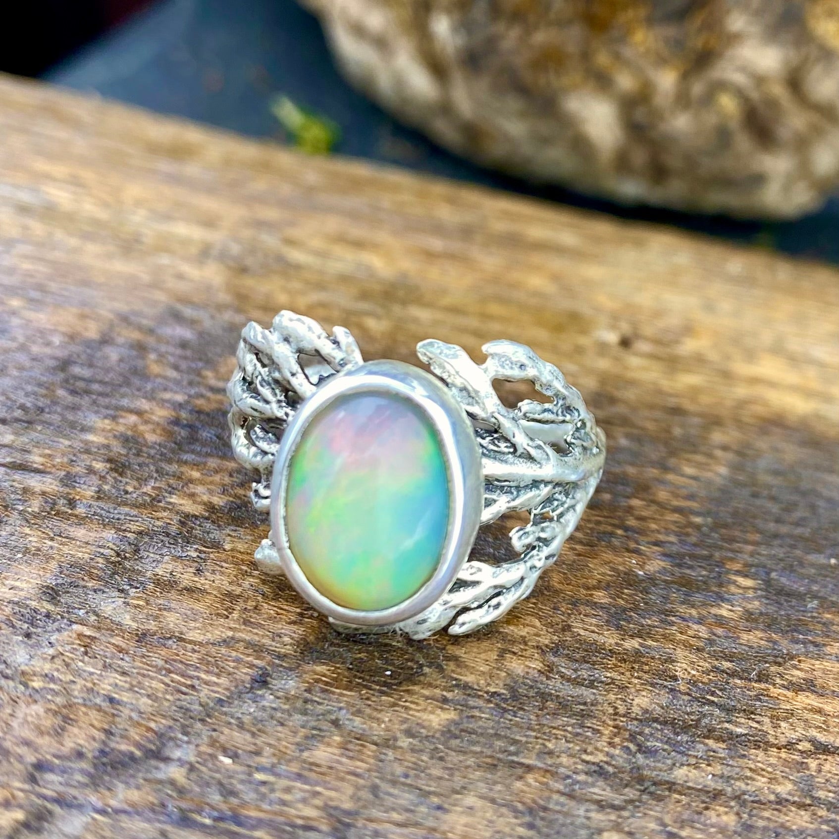 Bright Ethiopian Welo Opal Cedar Ring