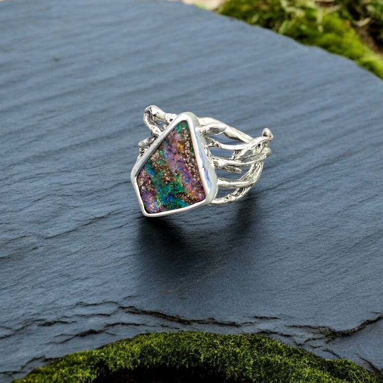 Boulder Opal Triangle Woodland Ring