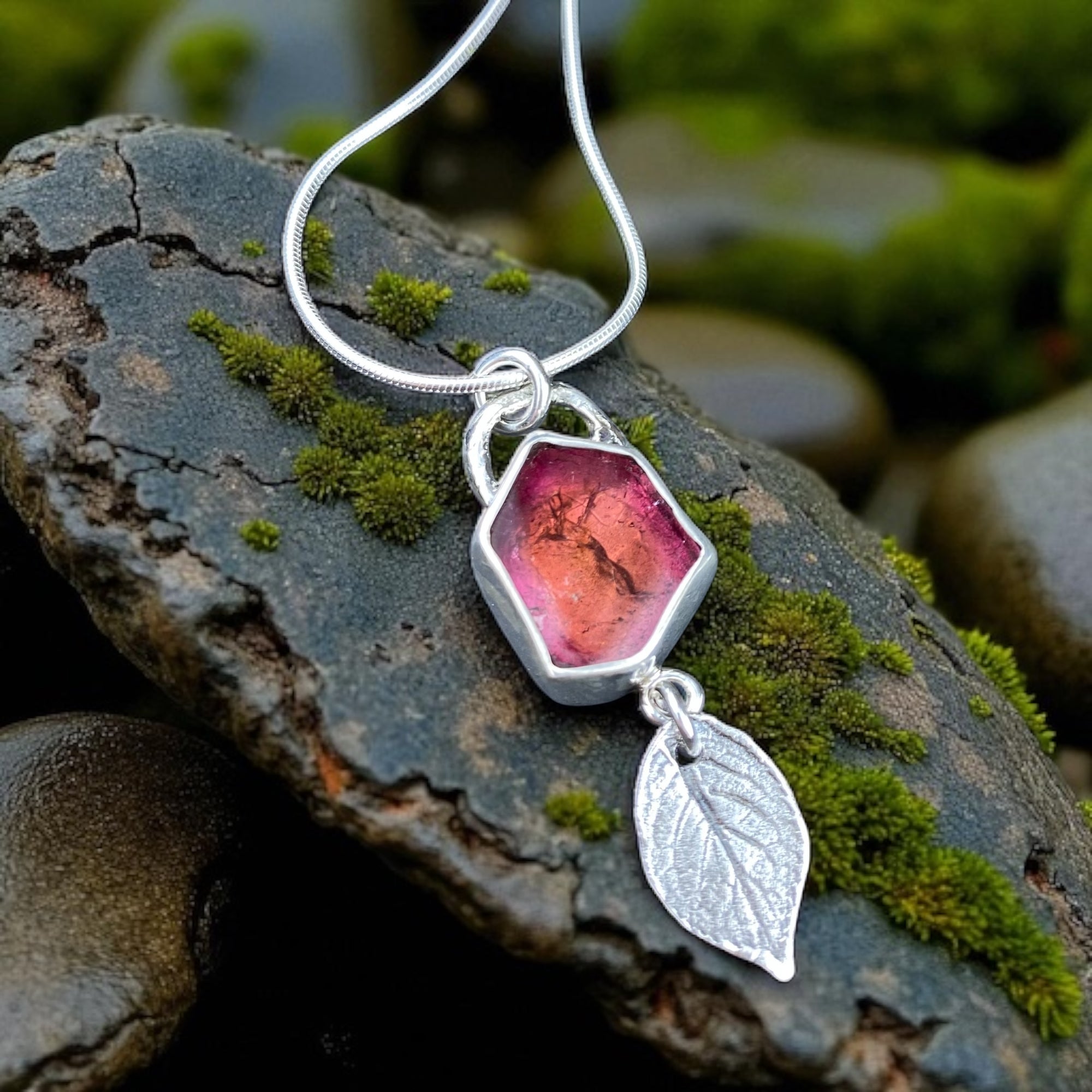 Pink Tourmaline Slice Wild rose pendant