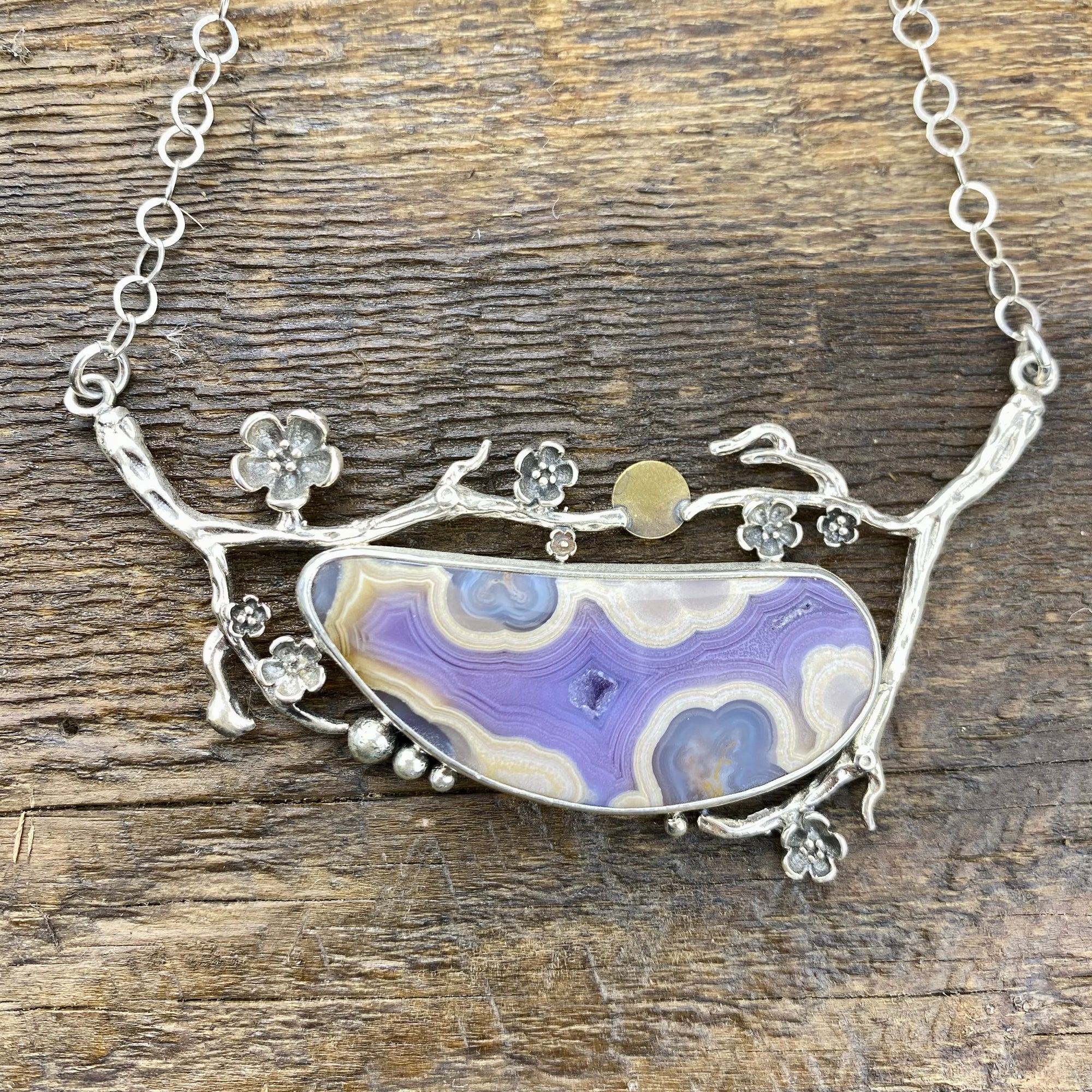 Agua Nueva Agate cherry blossom Pendant