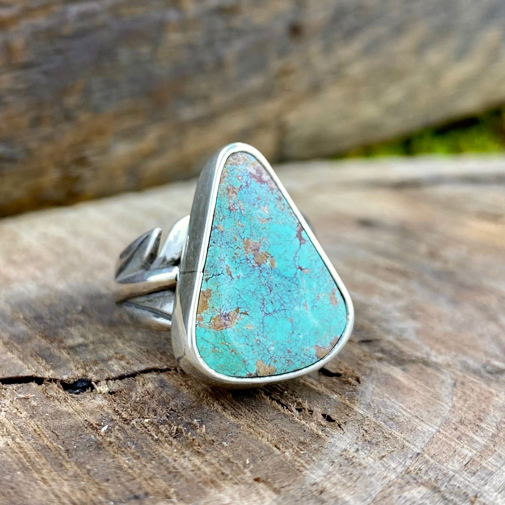 Rare Crow Creek Turquoise leaf Goddess Ring