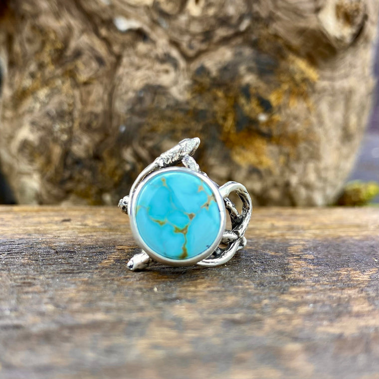 Bright Royston Tuquoise birch branch flow Goddess Ring
