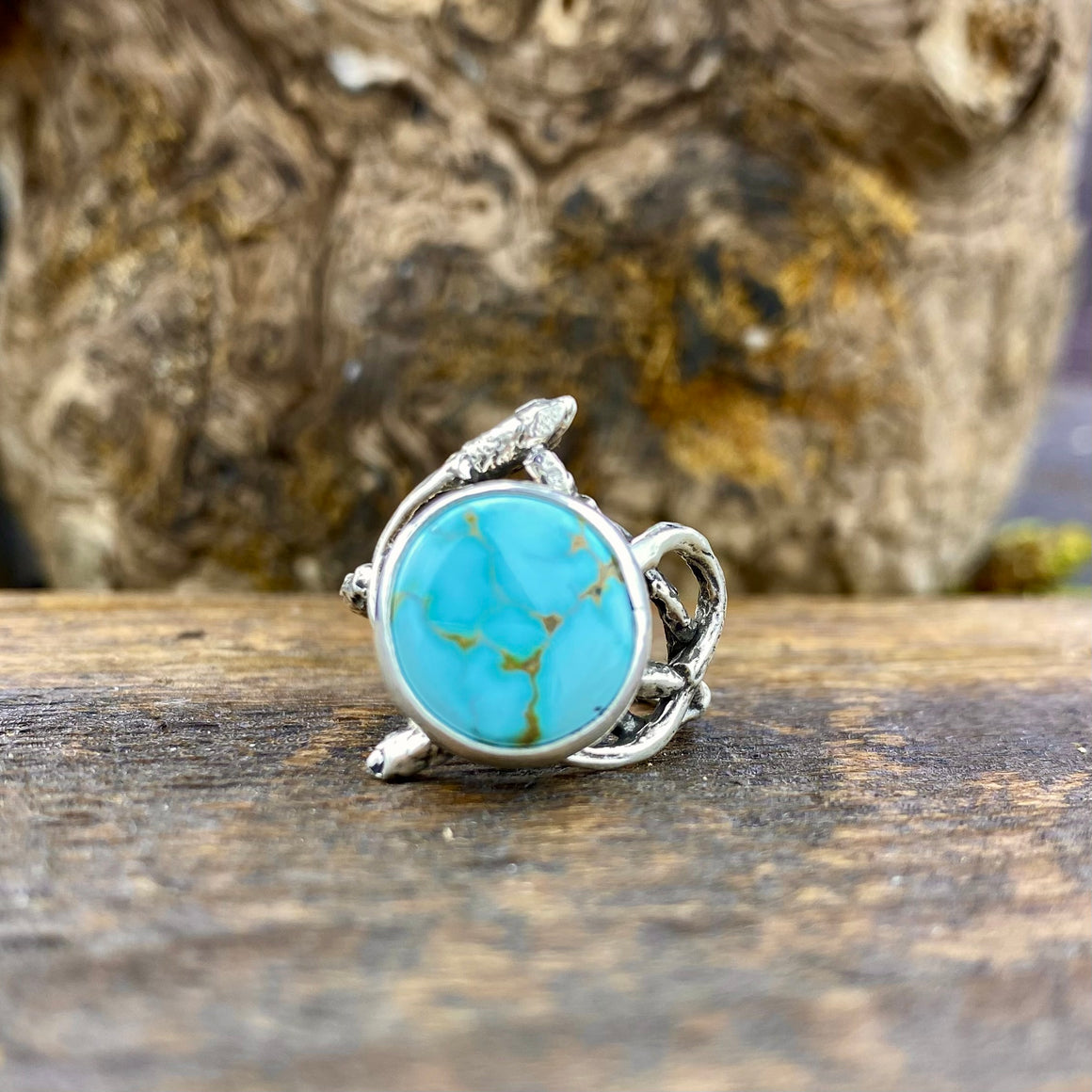 Bright Royston Tuquoise birch branch flow Goddess Ring