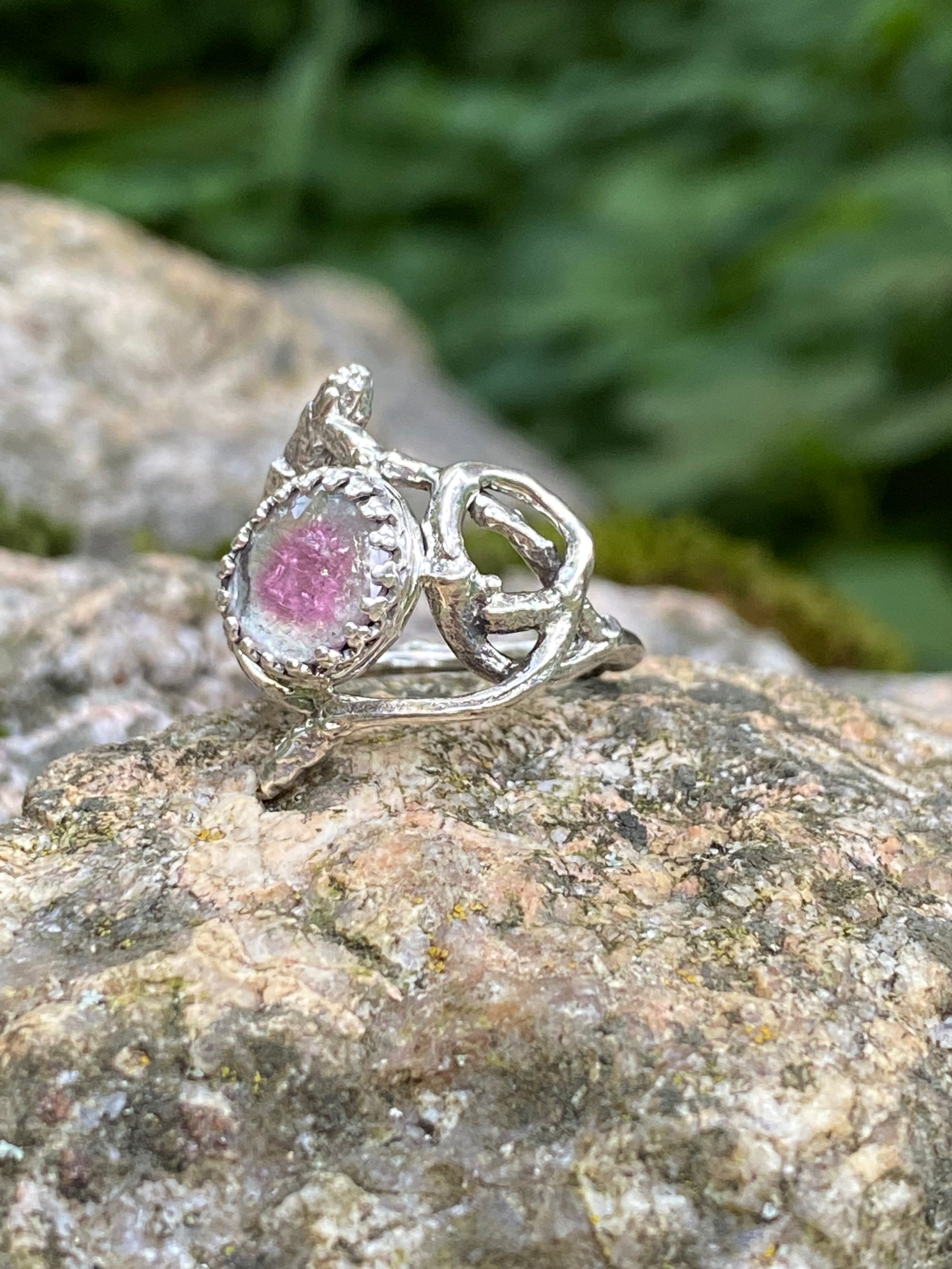 Watermelon Tourmaline sacred branch Ring