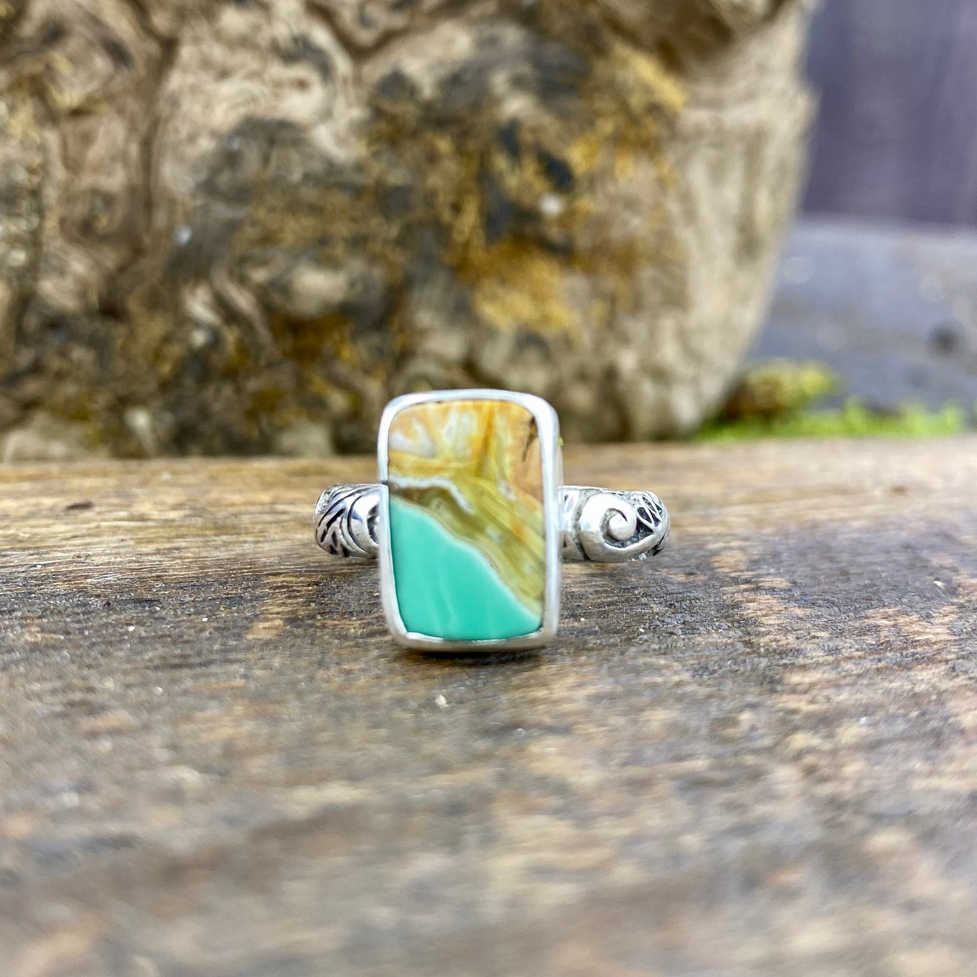 Rare Clay Canyon Variscite engraved  Ring