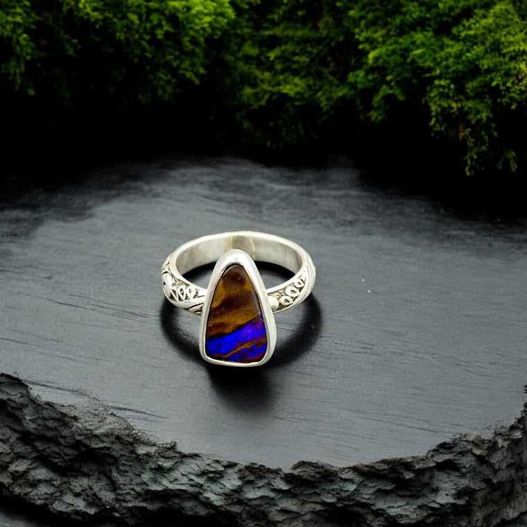 Deep purple Yowah Opal Ring