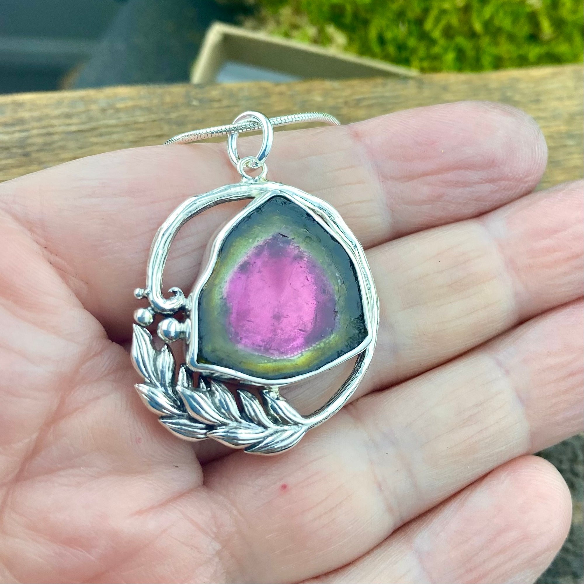 Watermelon Tourmaline Flow Sacred Heart Pendant