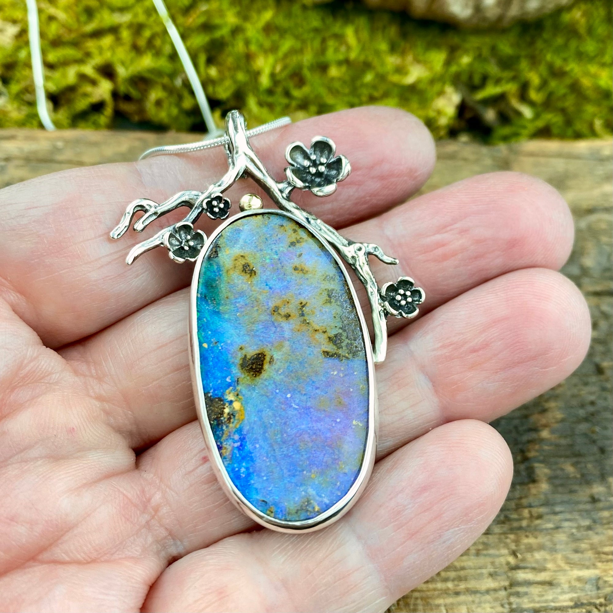 Beautiful Boulder Opal cherry blossom Abundance Pendant