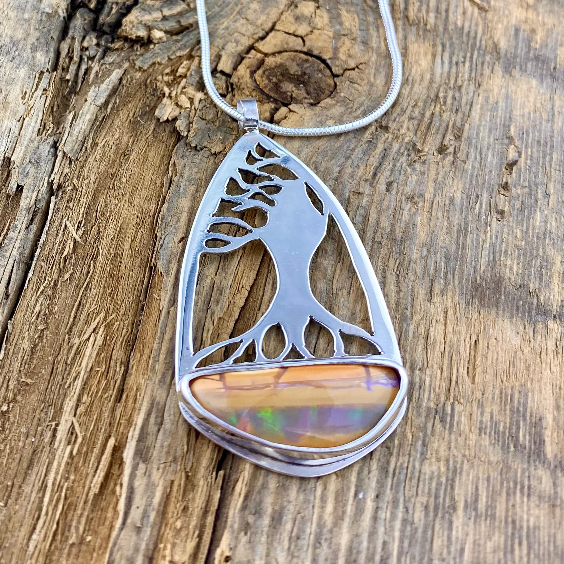 Windswept Tree Pipe Boulder Opal Pendant